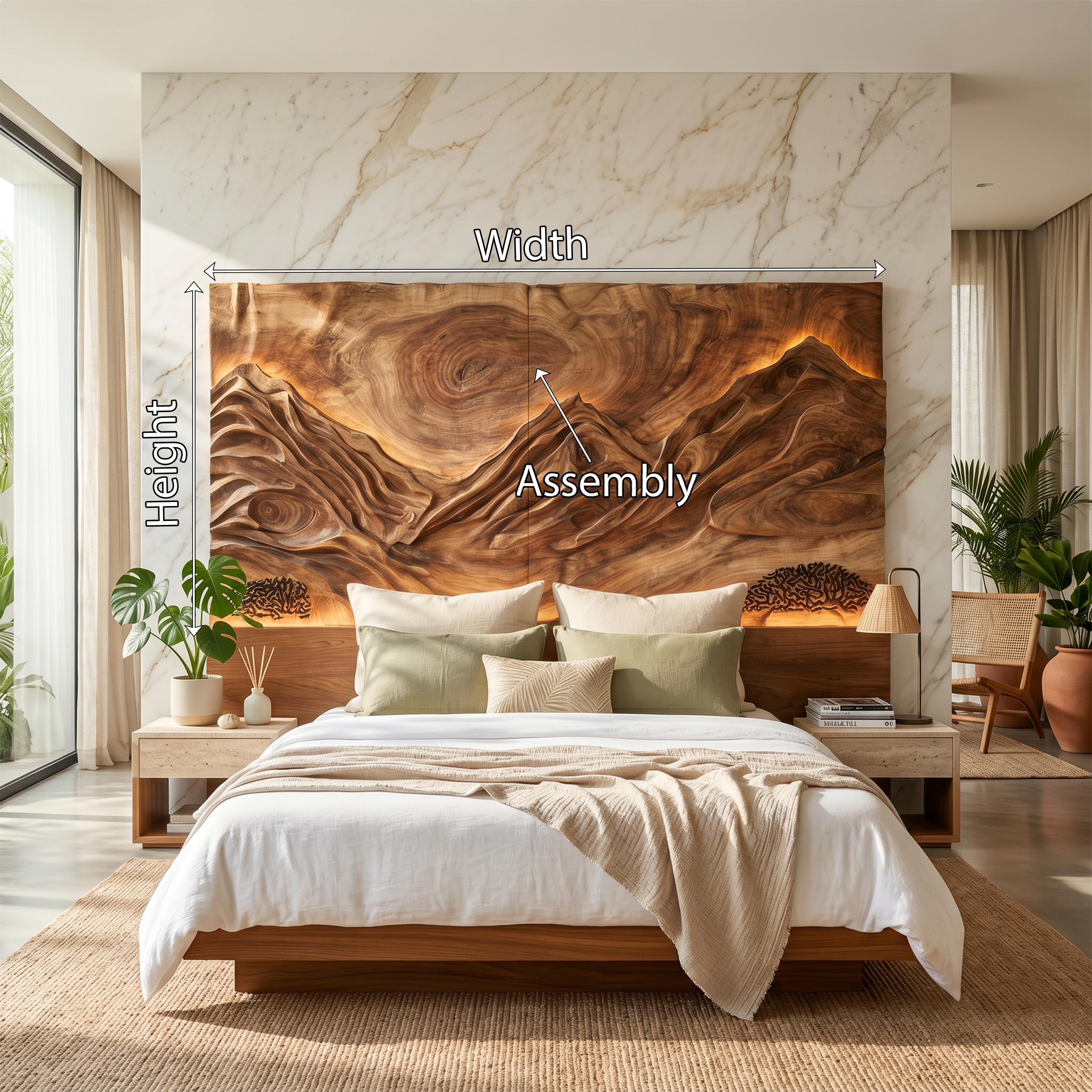 Modern Mountain Relief Wood Headboard For Marble Accent Bedroom SILDTTRHB015
