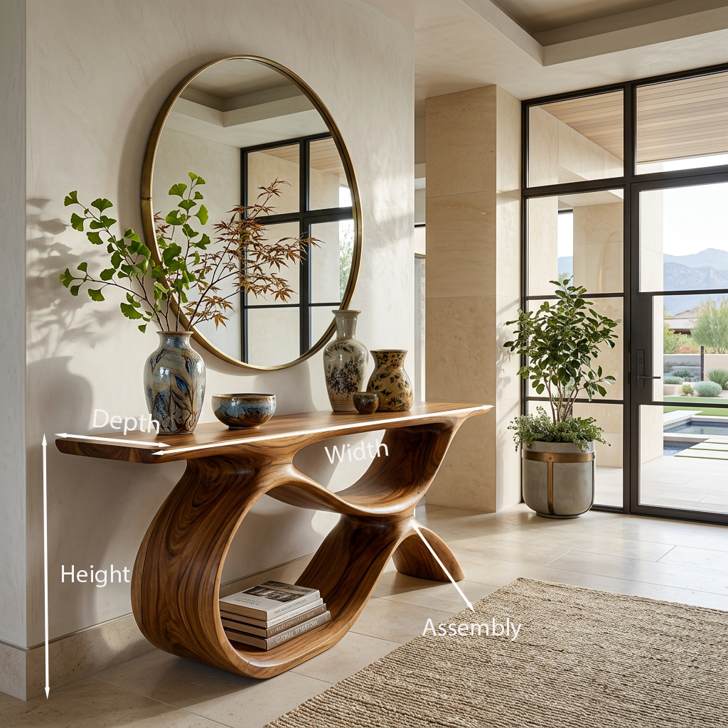 Modern Wooden Console Table With Curved Open Storage For Home RTTHTTCS028