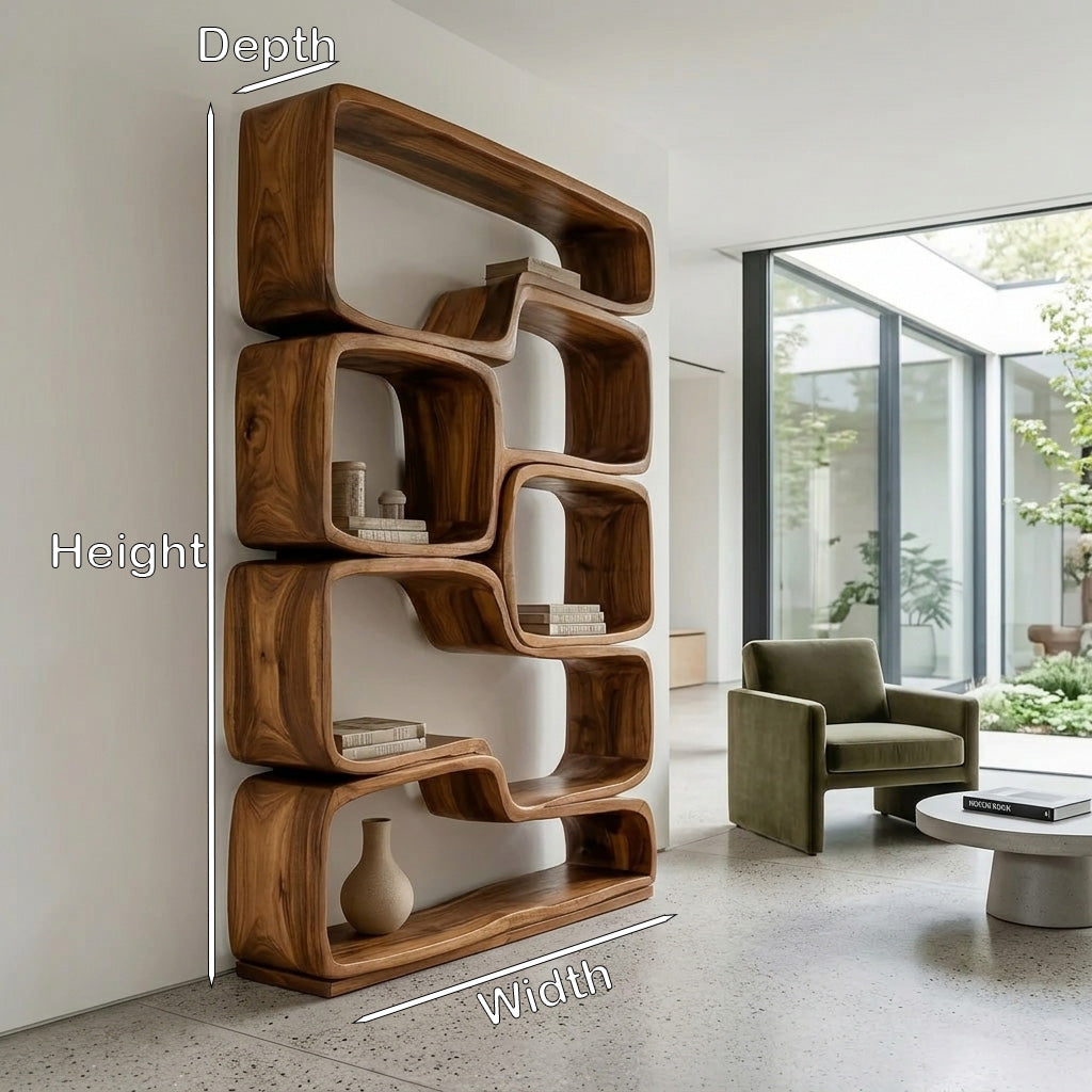 Contemporary Sculptural Natural Wood Bookshelf For Living Room RTTHHNBS163