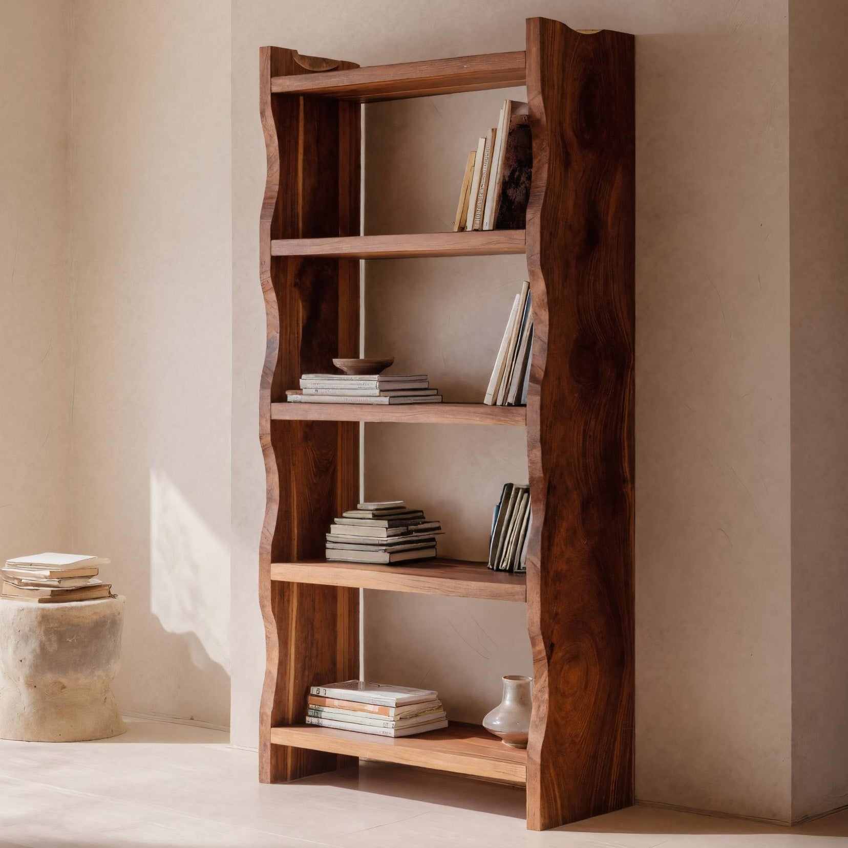 Modern Vertical Bookshelf With Natural Grain Design For Living RTTHHNBS082