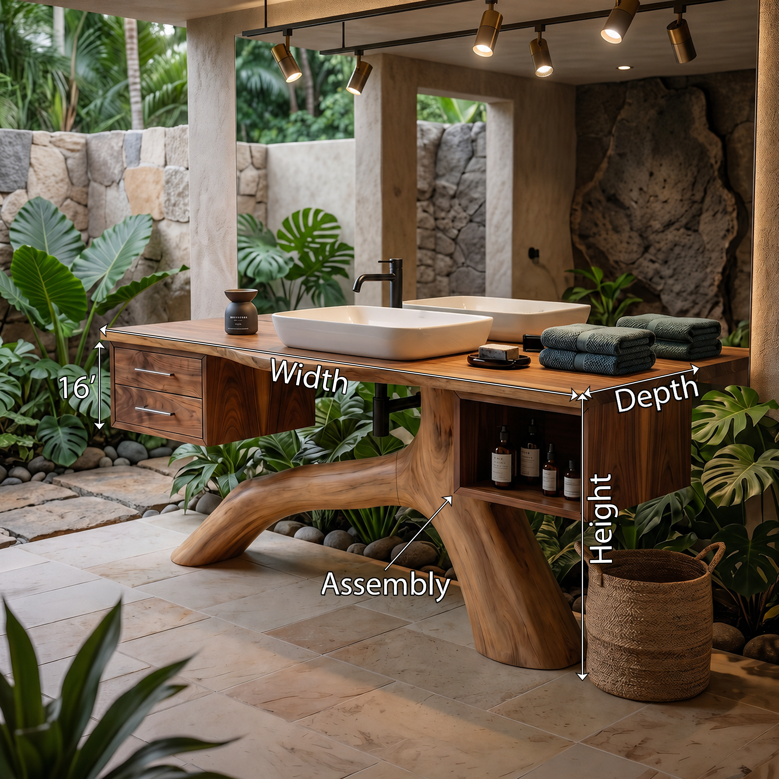 Tropical Double Sink Wood Vanity With Storage Resort Bathroom SILDTTRBRV148