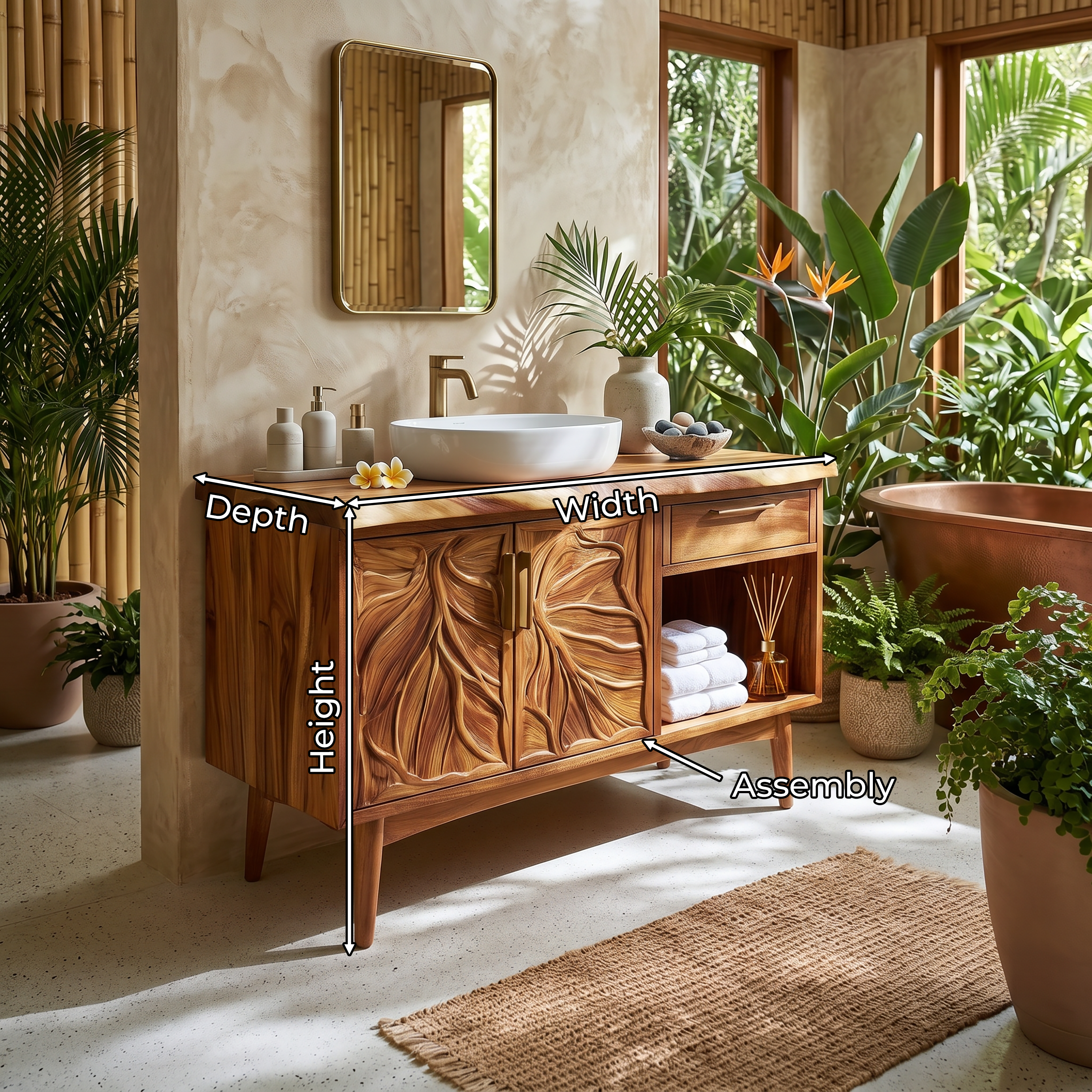 Tropical Wooden Vanity Cabinet With Carved Doors Spa Bathroom SILDTTRBRV142