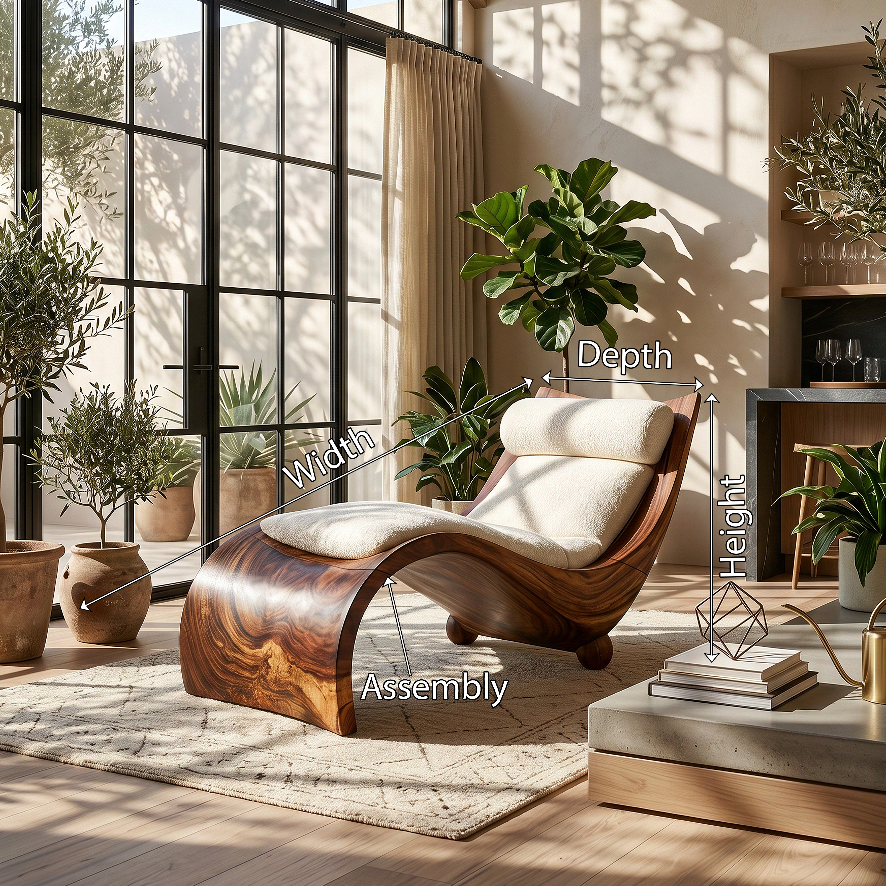 Curved Walnut Chaise Lounge Luxury Contemporary Living Room Decor SILDTTRDB001