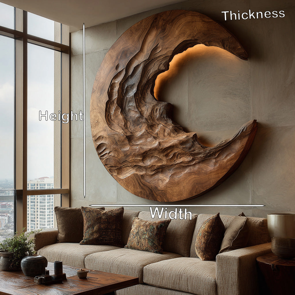 Organic Modern Crescent Wood Wall Art With Light For Living Room RTTHHNWA170