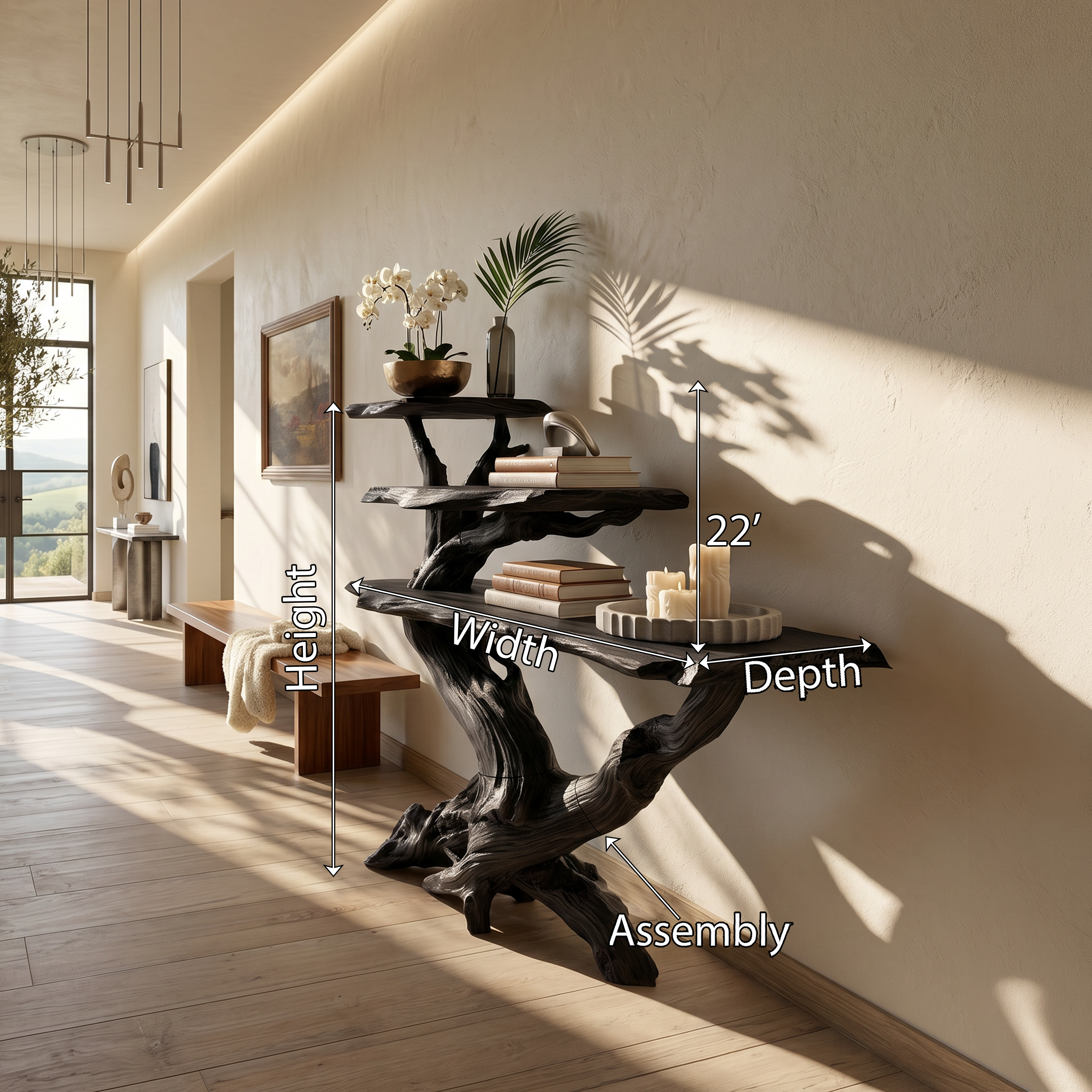 Cabin Black Driftwood Console Shelf For Stone Fireplace Room SILDTTRCS063