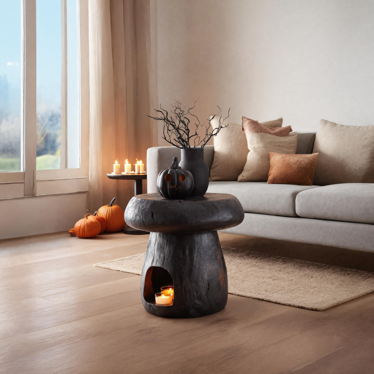 Rustic Mushroom Side Table With Candle Holder For Halloween Or Home Decor SITHTTHW017