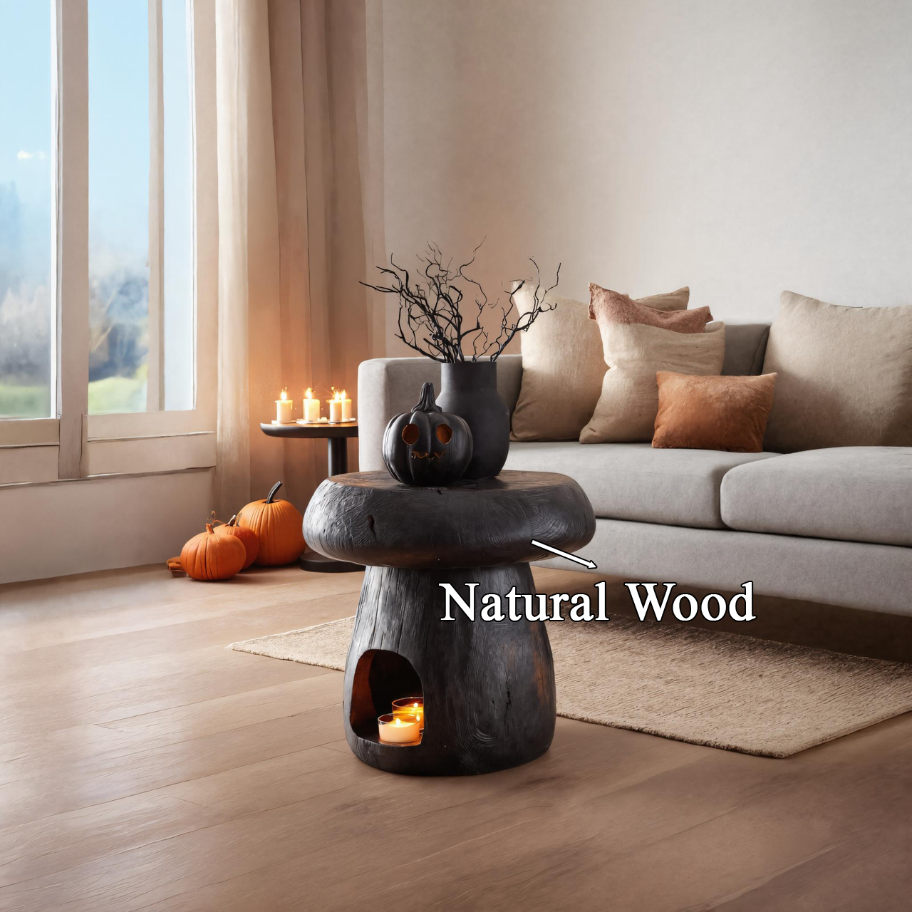 Rustic Mushroom Side Table With Candle Holder For Halloween Or Home Decor SITHTTHW017
