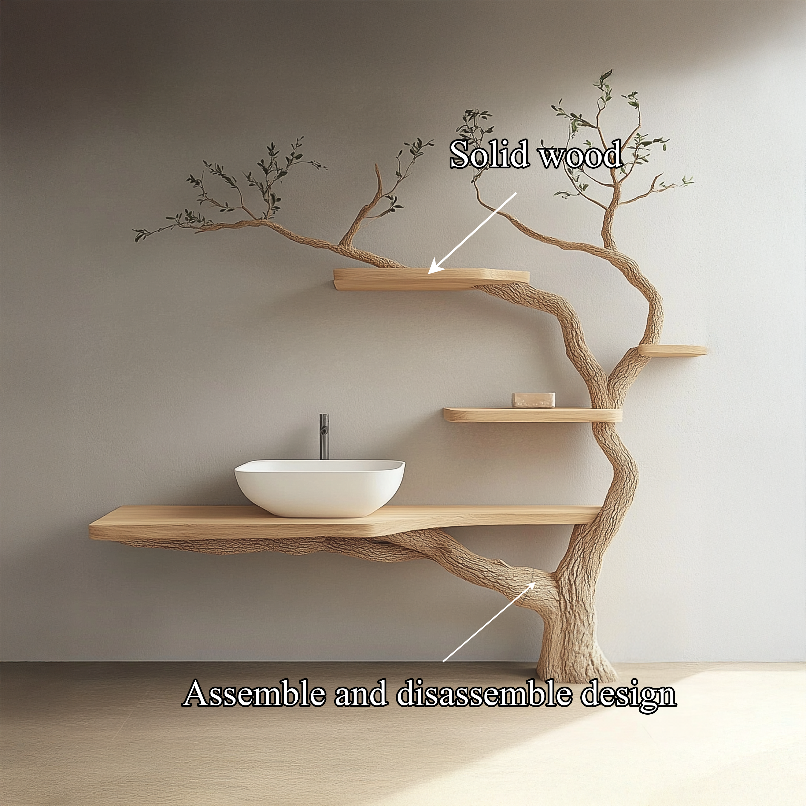 Organic Modern Tree Inspired Vanity Shelf For Bathroom SINLSATBB021