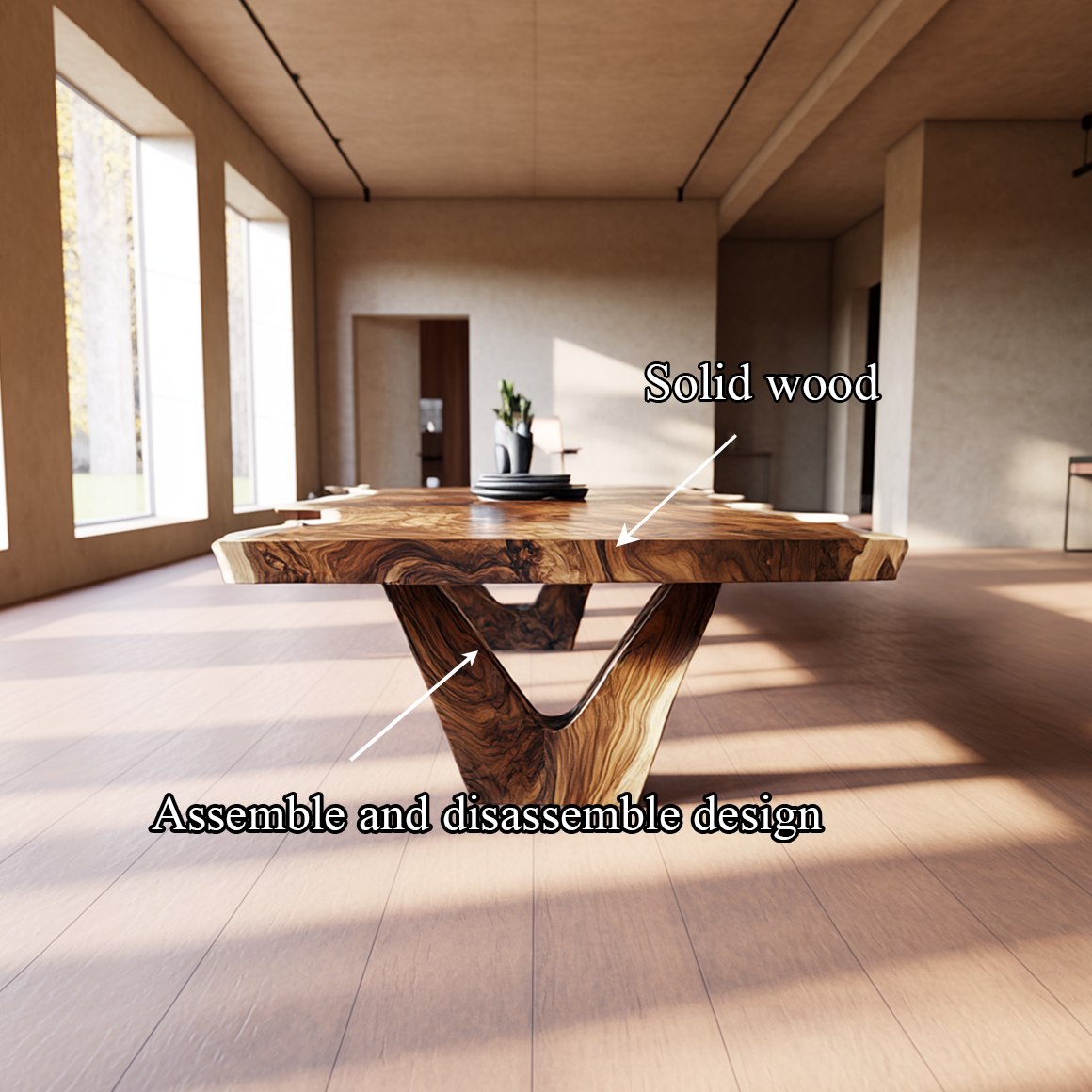 Rustic Sculptural Dining Table For Dining Room And Open Interior SINLSADT154