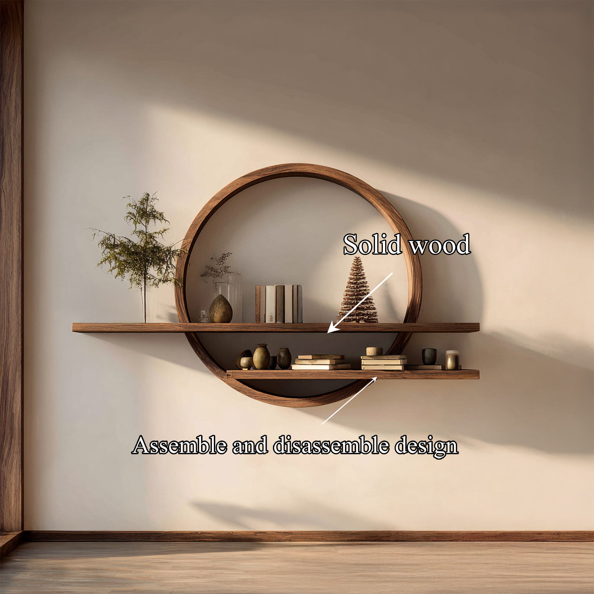 Rustic Round Wall Shelf For Living Room And Bedroom SINLSAFL457