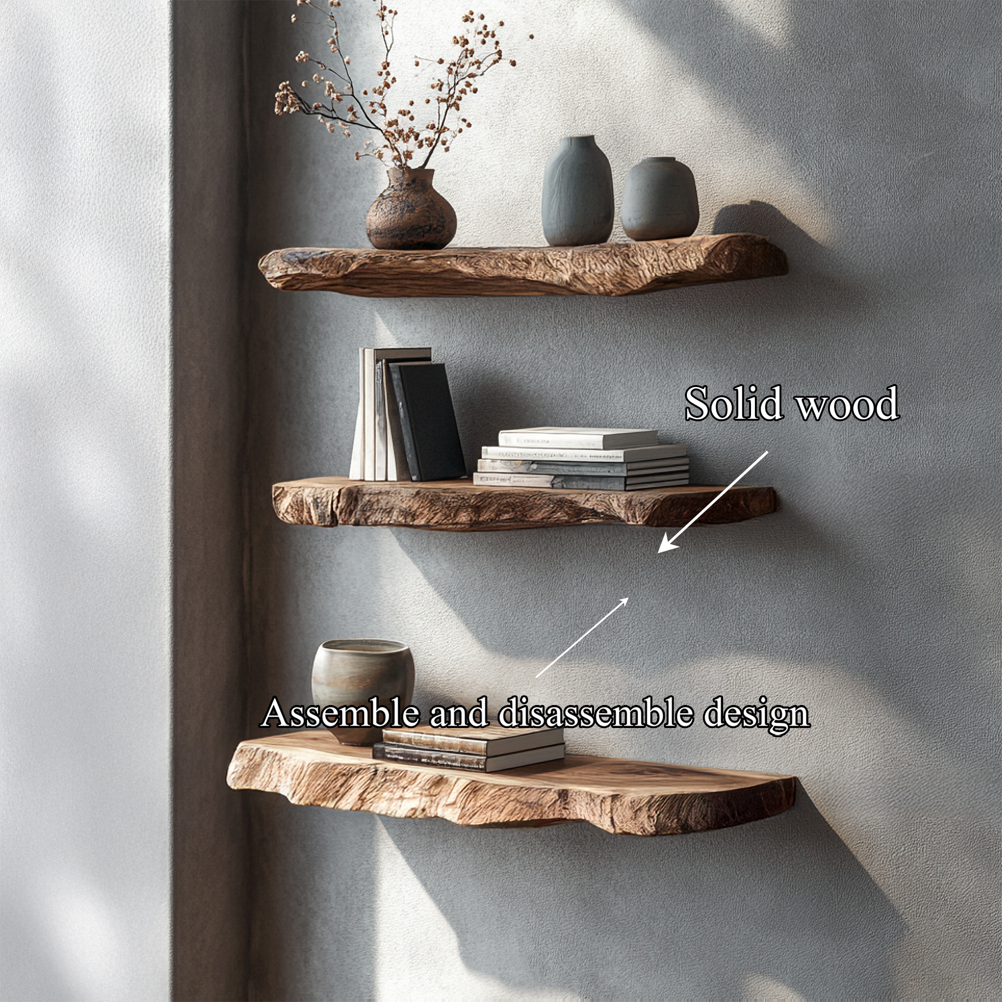 Rustic Organic Floating Shelf For Living Room Or Bedroom Wall SINLSAFL468