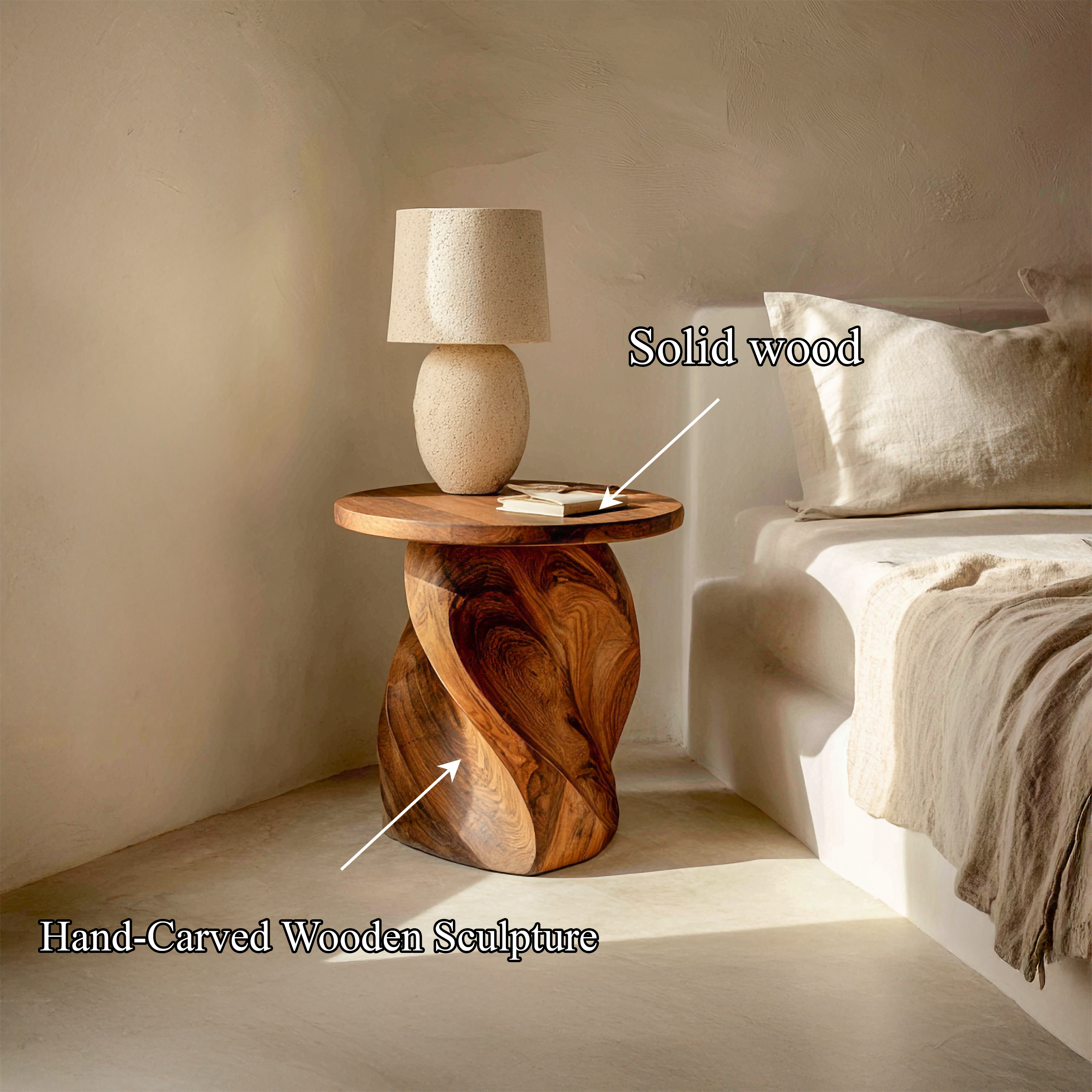 Mid Century Sculptural Nightstand For Bedroom And Living Room SINLSABT230