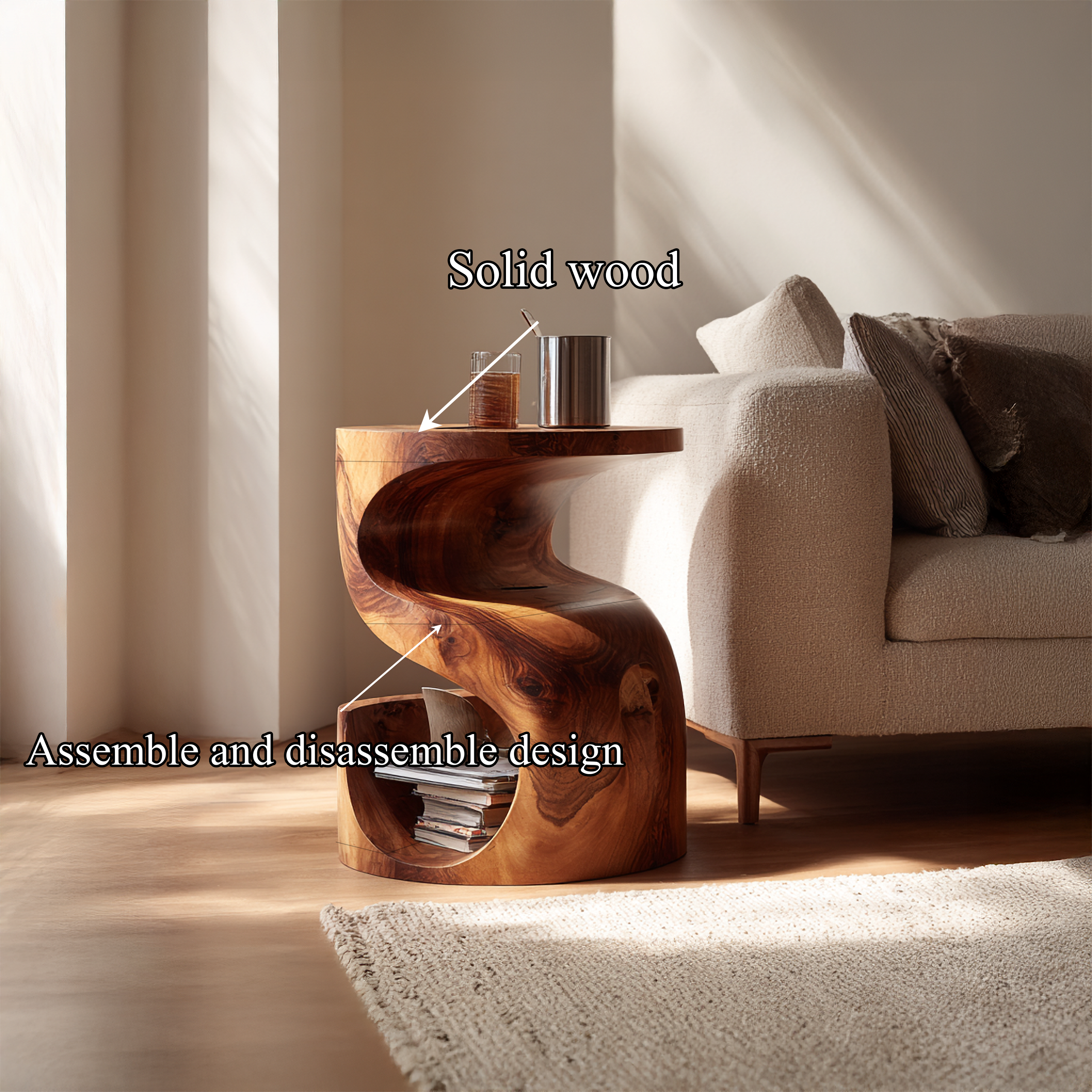 Mid Century Sculptural Bedside Nightstand For Bedroom And Living Area SINLSABT235