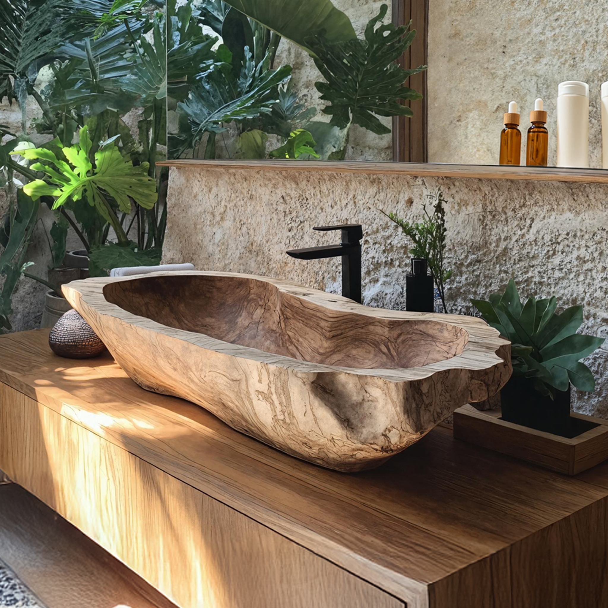 Mid Century Wood Wash Basin For Bathroom Interior Design SILDTTNVS003