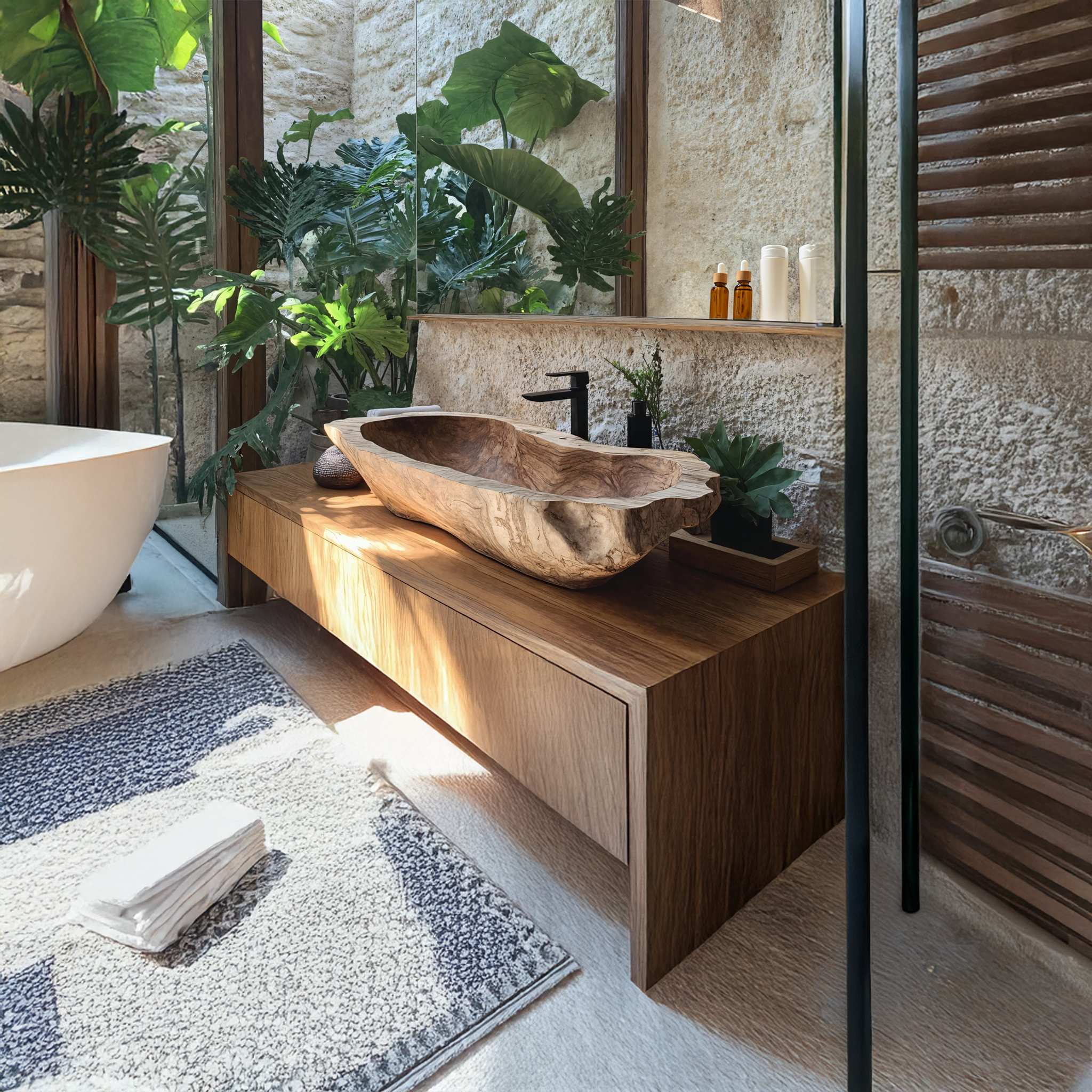 Mid Century Wood Wash Basin For Bathroom Interior Design SILDTTNVS003