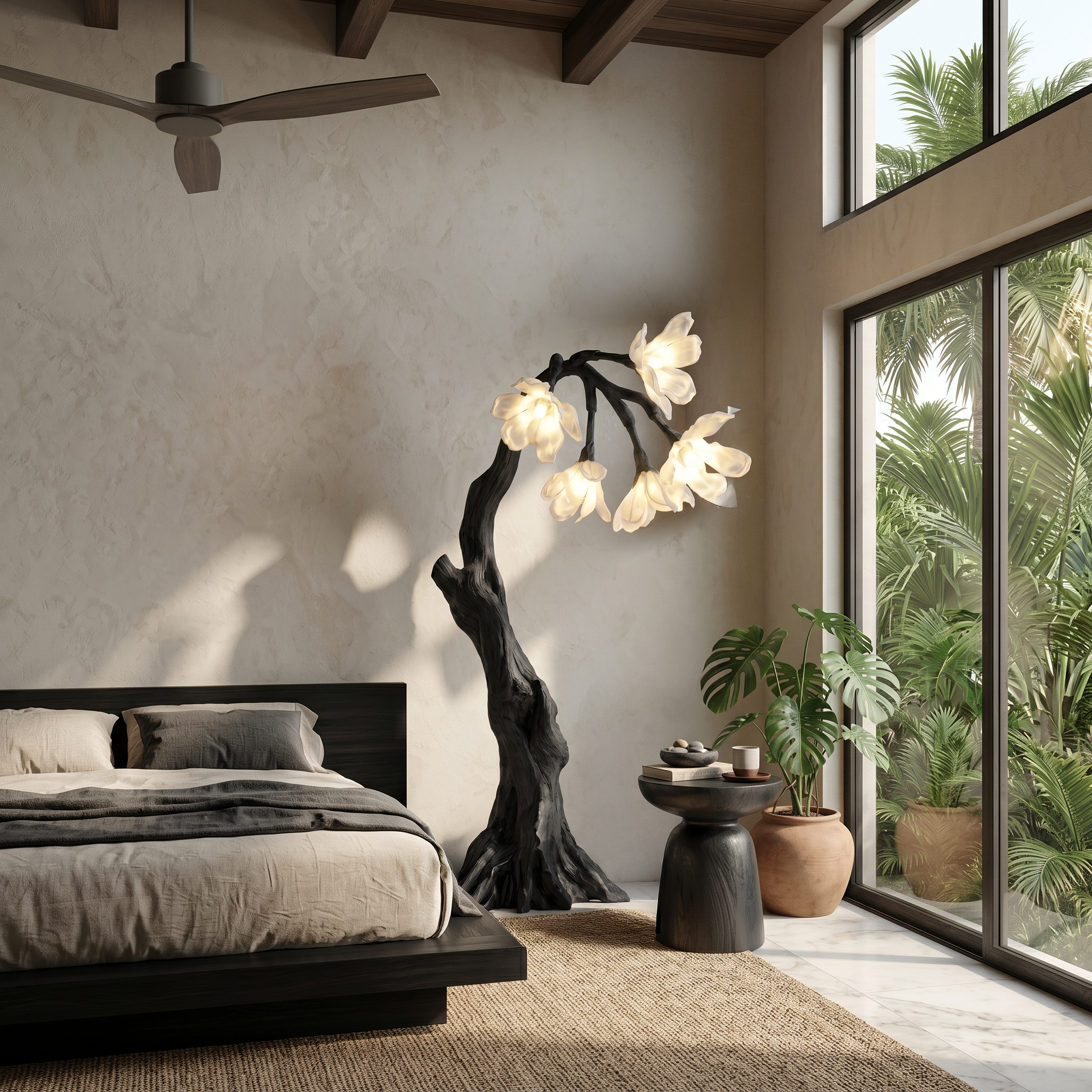 Botanical Standing Lamp With Flower Shade For Living Room And Bedroom SINLSAFLP076