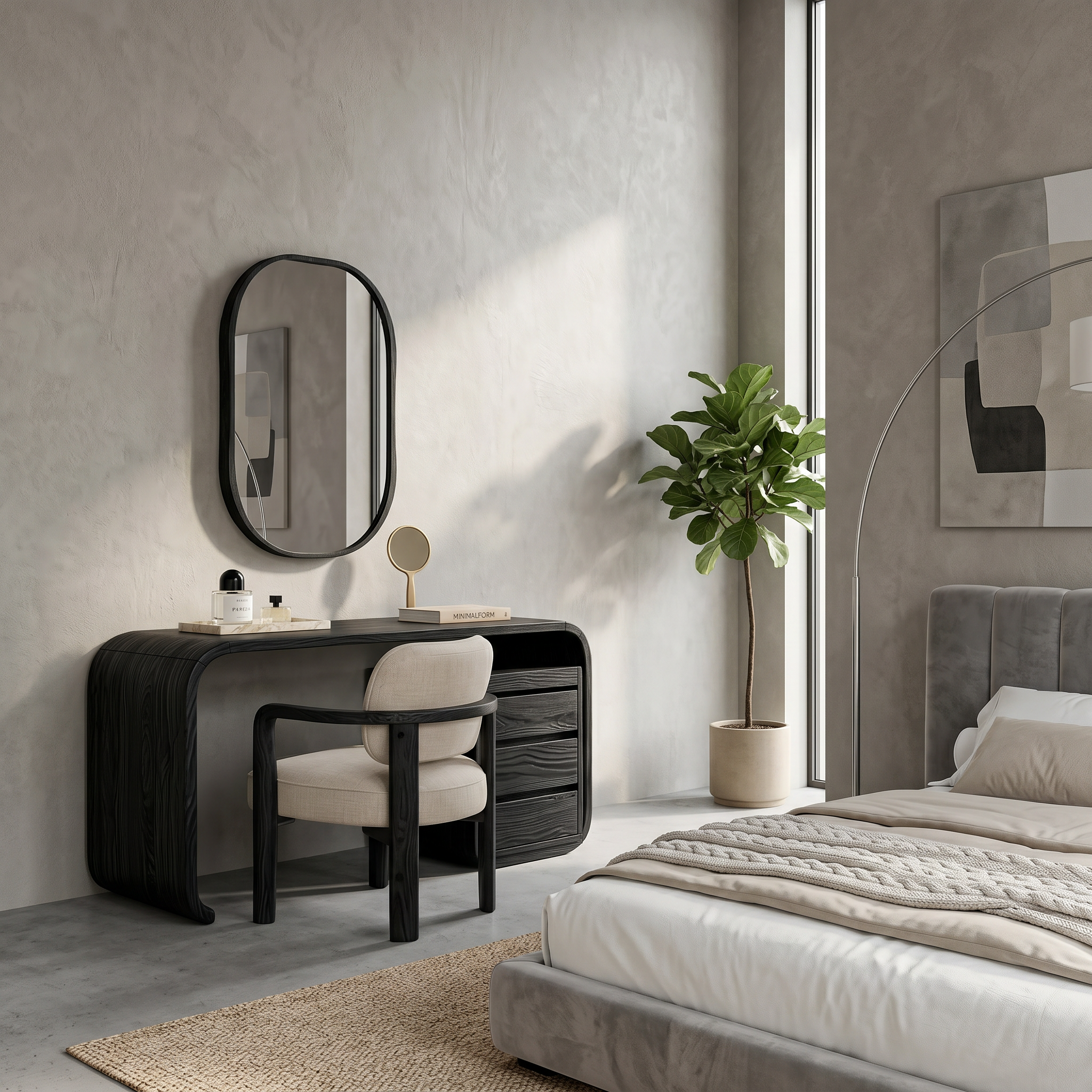 Modern Walnut Vanity Table With Open Shelf Cabinet For Bedroom SINLSABDT073