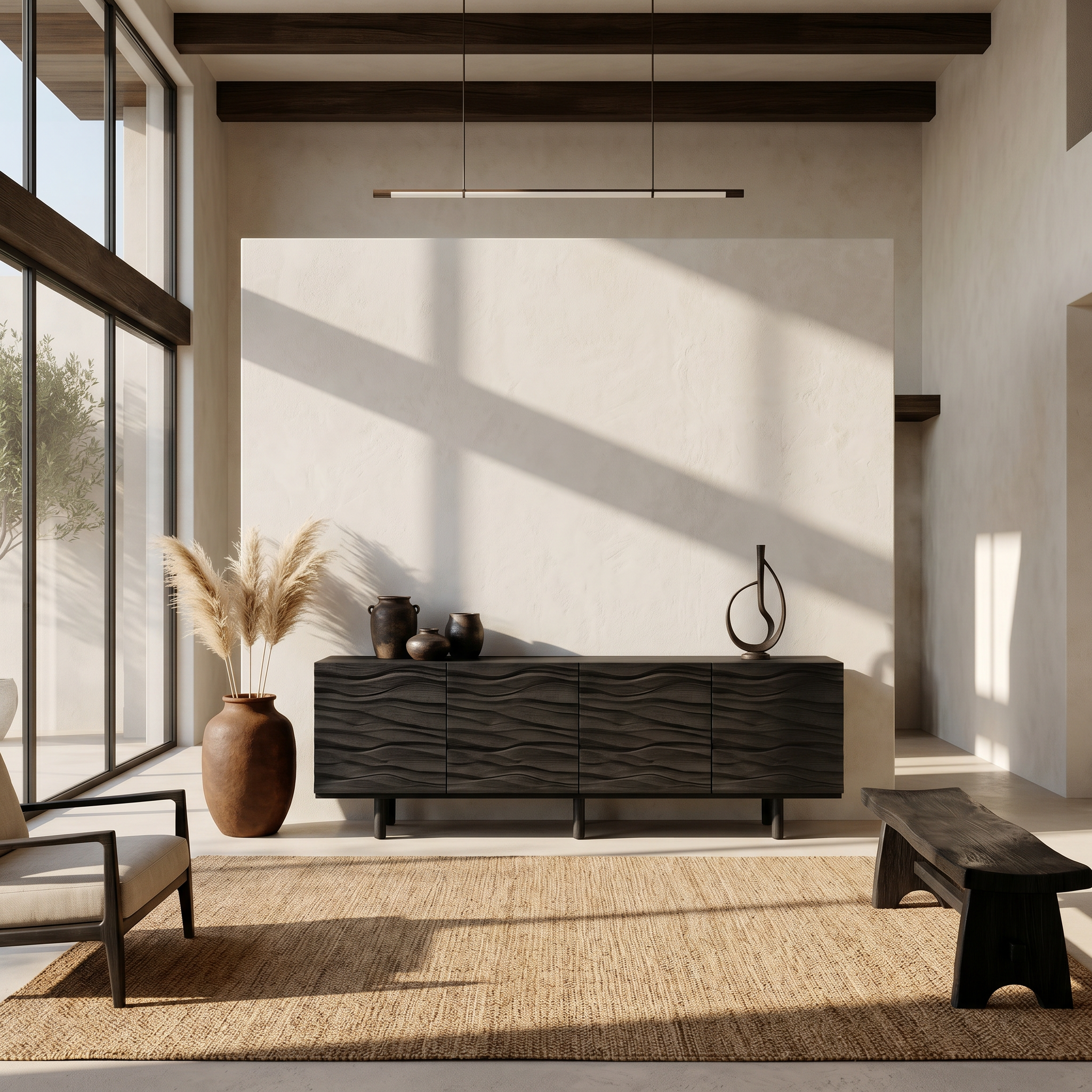 Modern Minimalist Sideboard With Textured Wood Doors For Living Room SINLSASC523