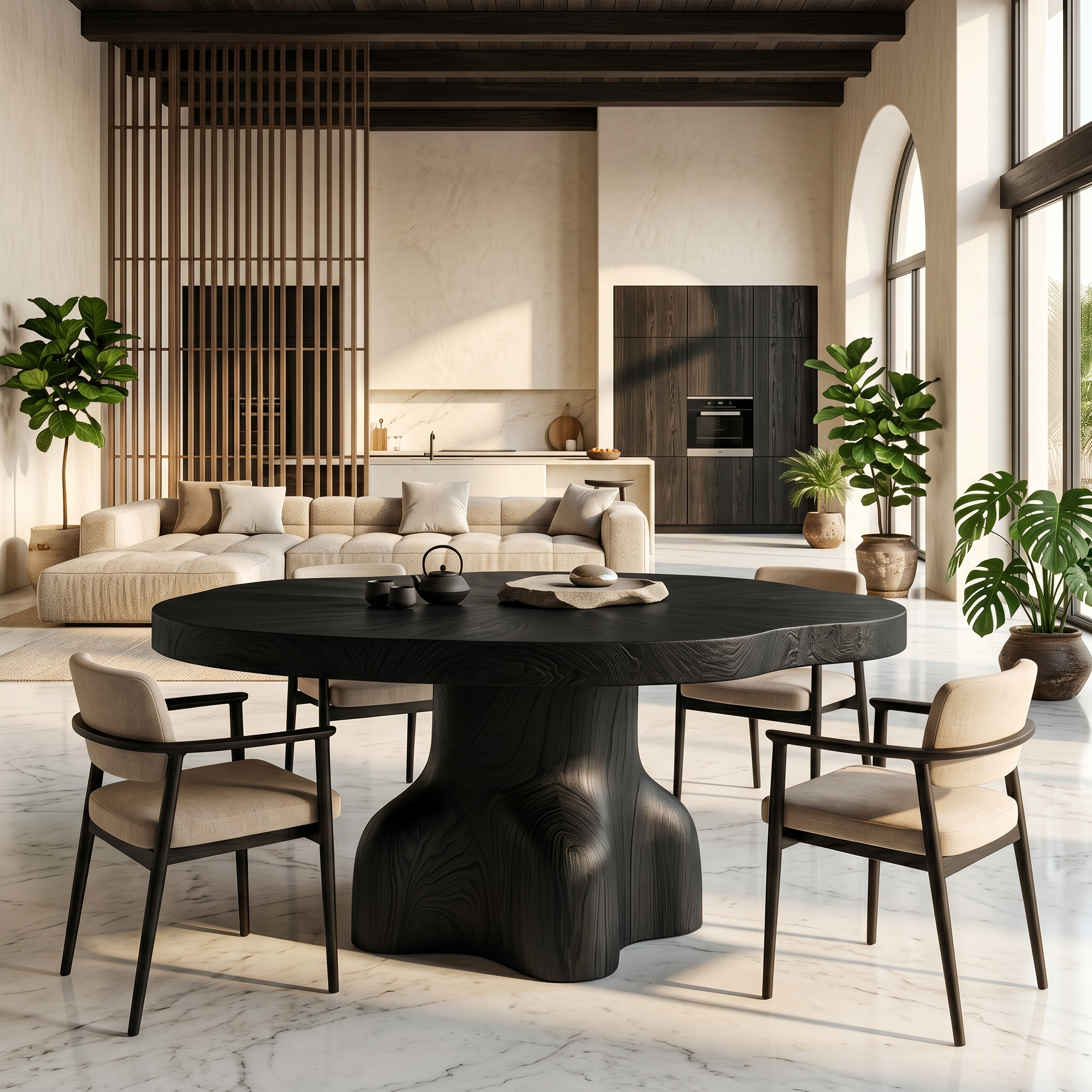 Contemporary Round Dining Table With Sculptural Solid Wood Pedestal For Dining Room SINLSADT201