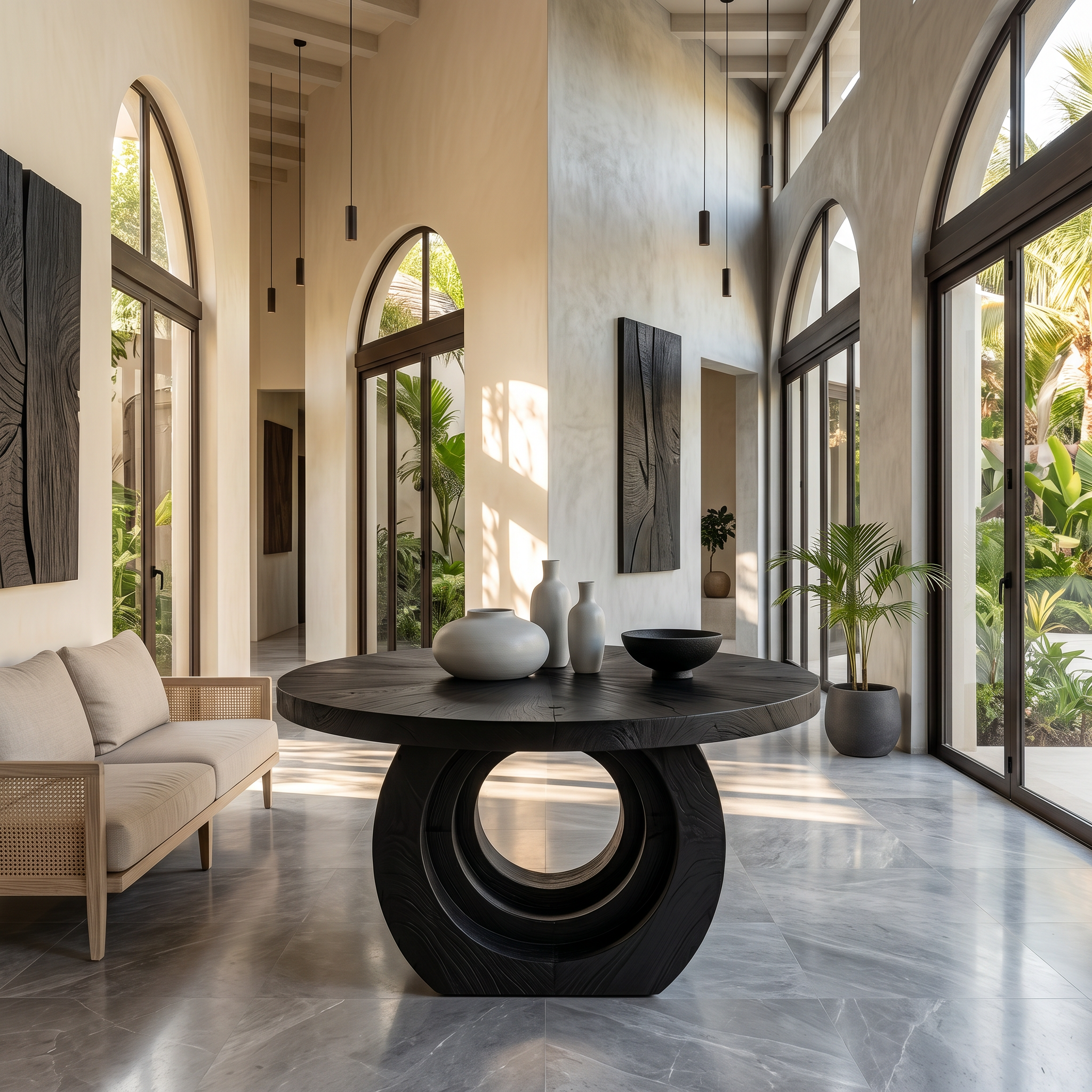 Contemporary Round Foyer Table With Sculptural Open Ring Base For Entryway And Hallway SINLSAFT043