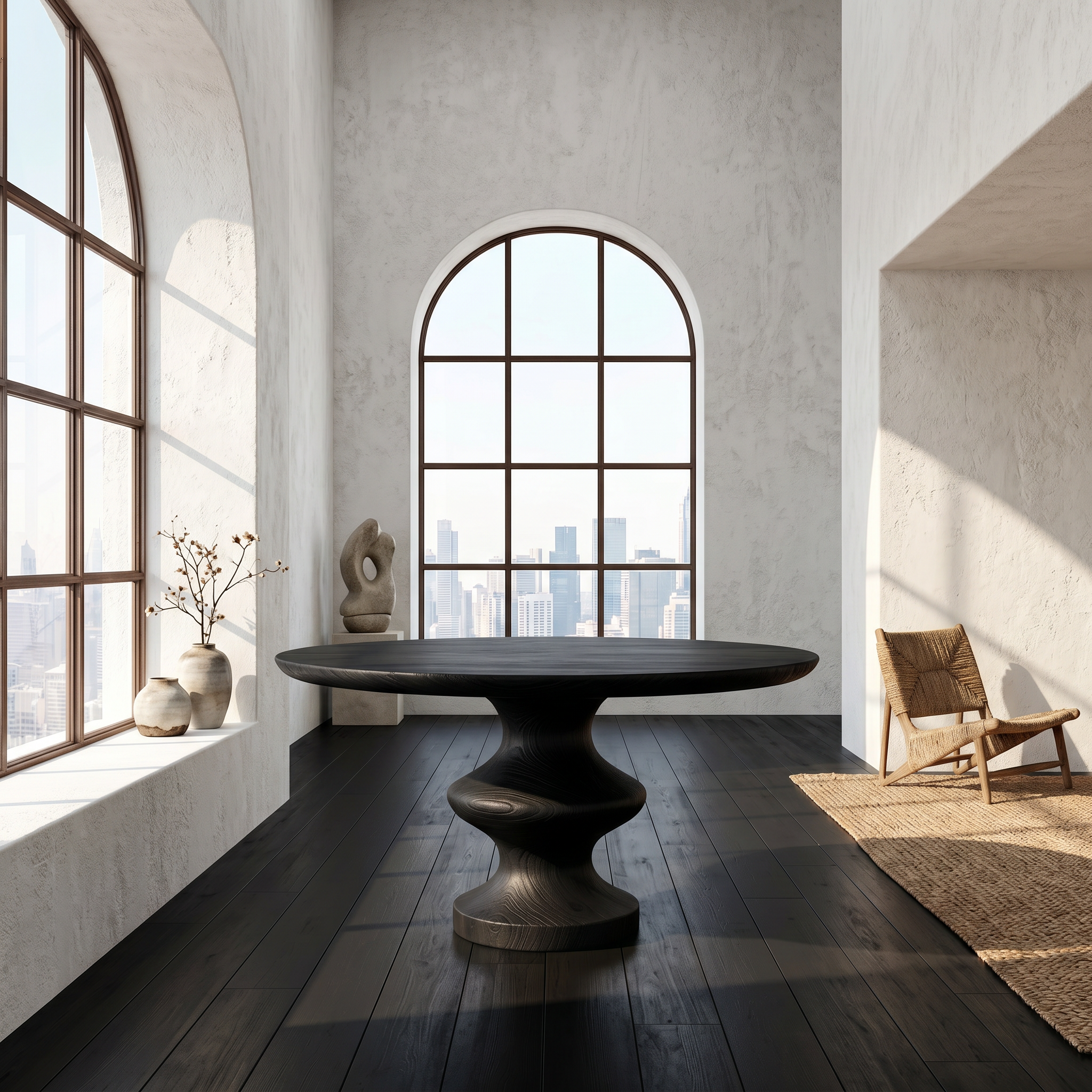 Contemporary Round Foyer Table With Turned Solid Wood Pedestal Base For Entryway And Hallway SINLSAFT046