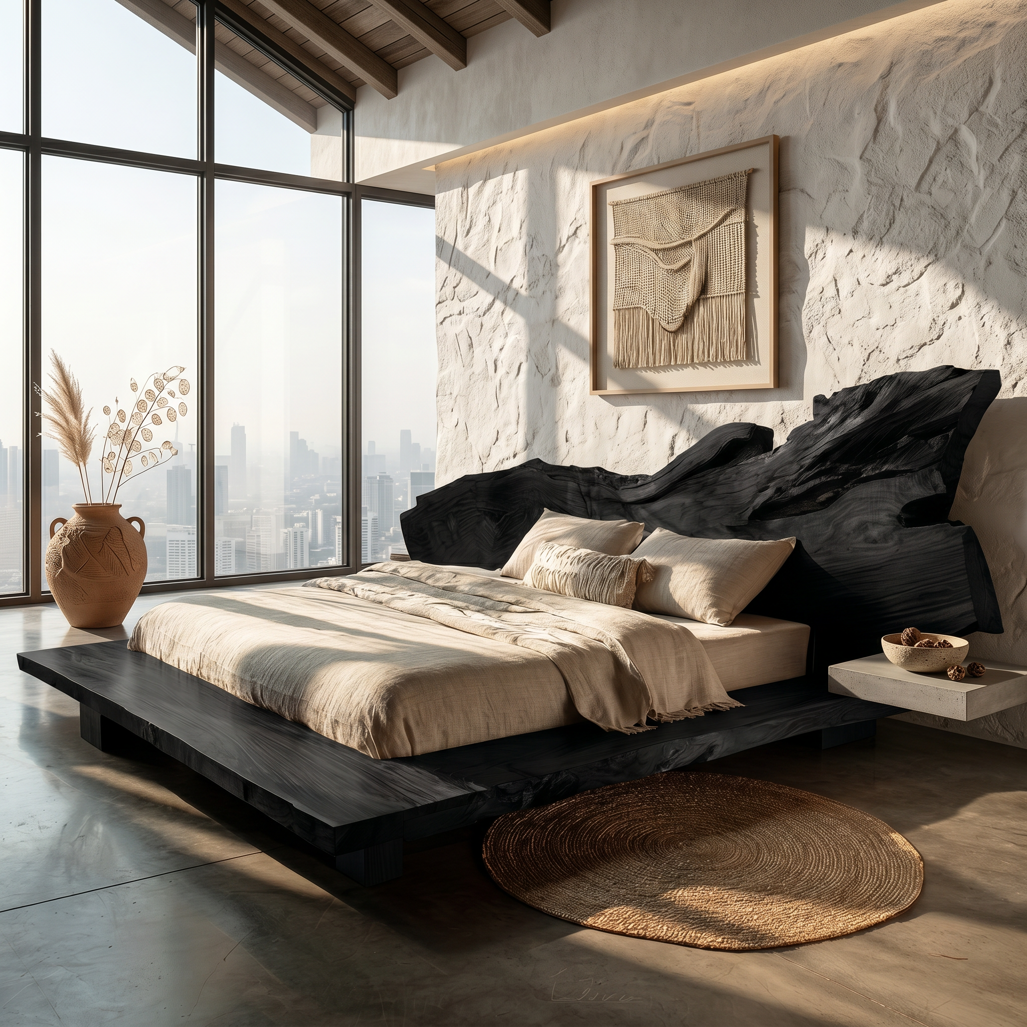 Modern Bed Frame With Live Edge Wood Headboard For Bedroom SINLSAWB130
