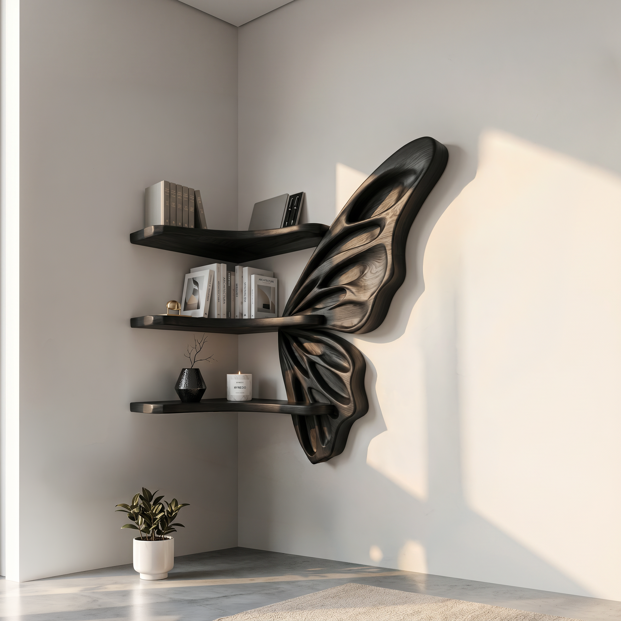 Organic Butterfly Wall Shelf With Floating Display Shelves For Living Room SINLSAFL542