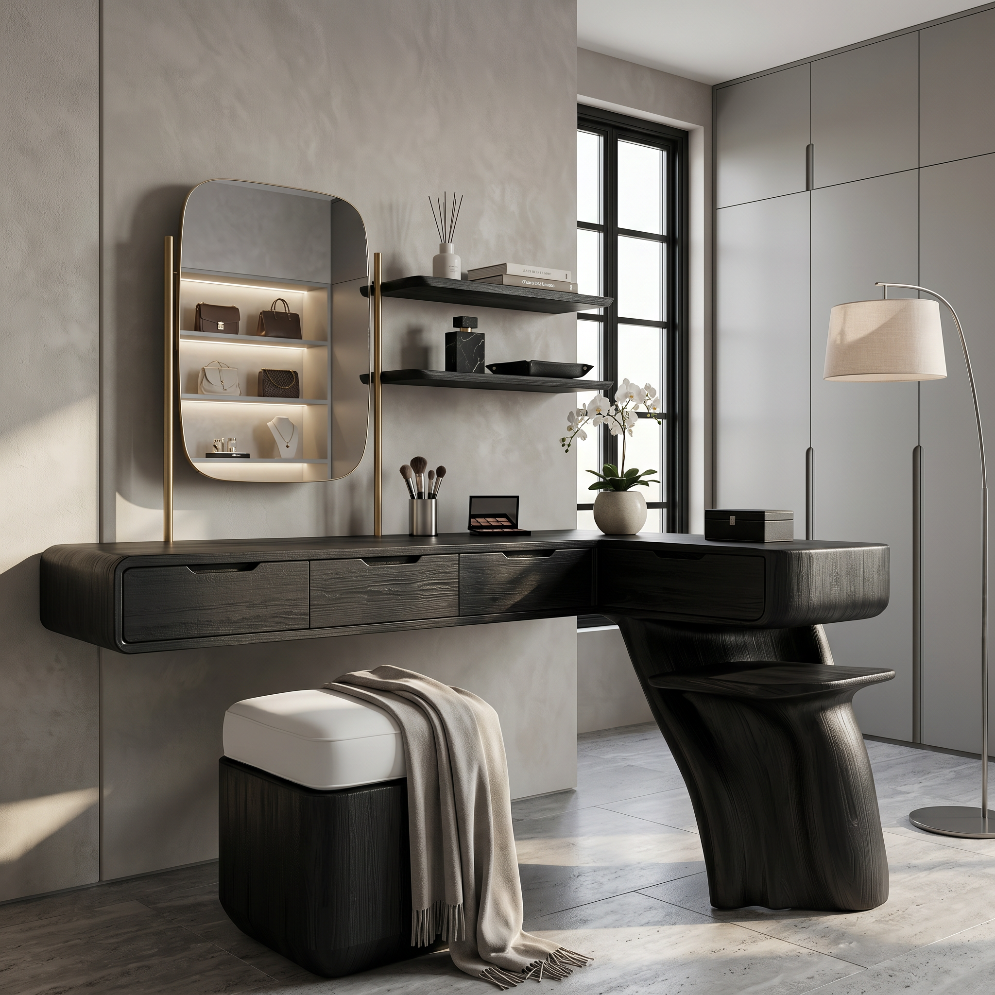 Nature Inspired Dressing Table With Sculptural Wood Design For Bedroom SINLSABDT085