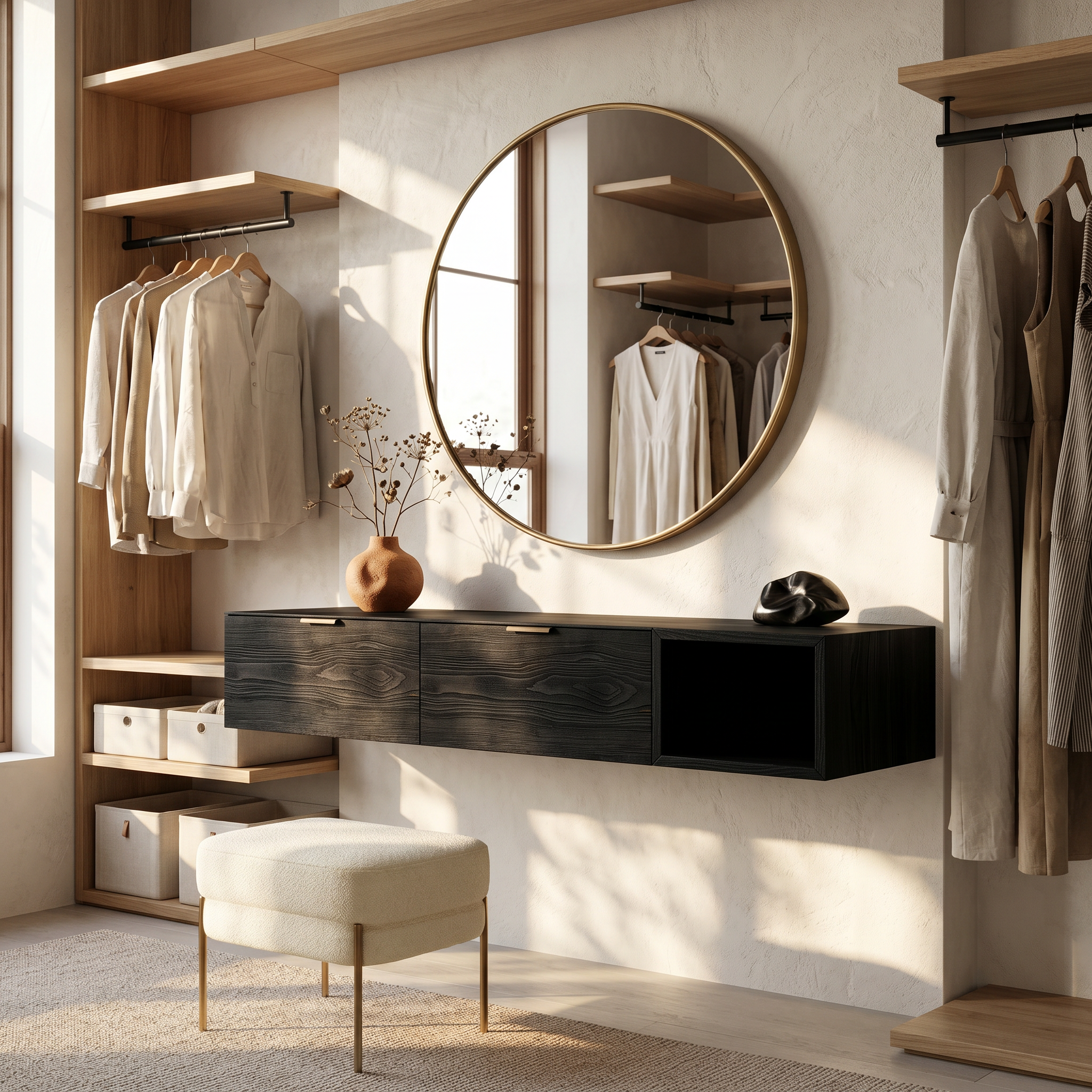 Modern Wall Mounted Dressing Table With Built In Storage For Bedroom SINLSABDT090