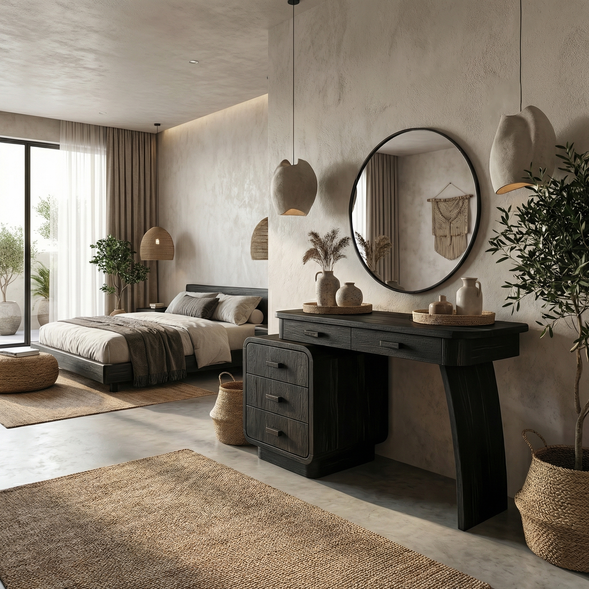 Minimalist Vanity Dressing Table With Storage Cabinet Curved Sculptural Design For Bedroom SINLSABDT054