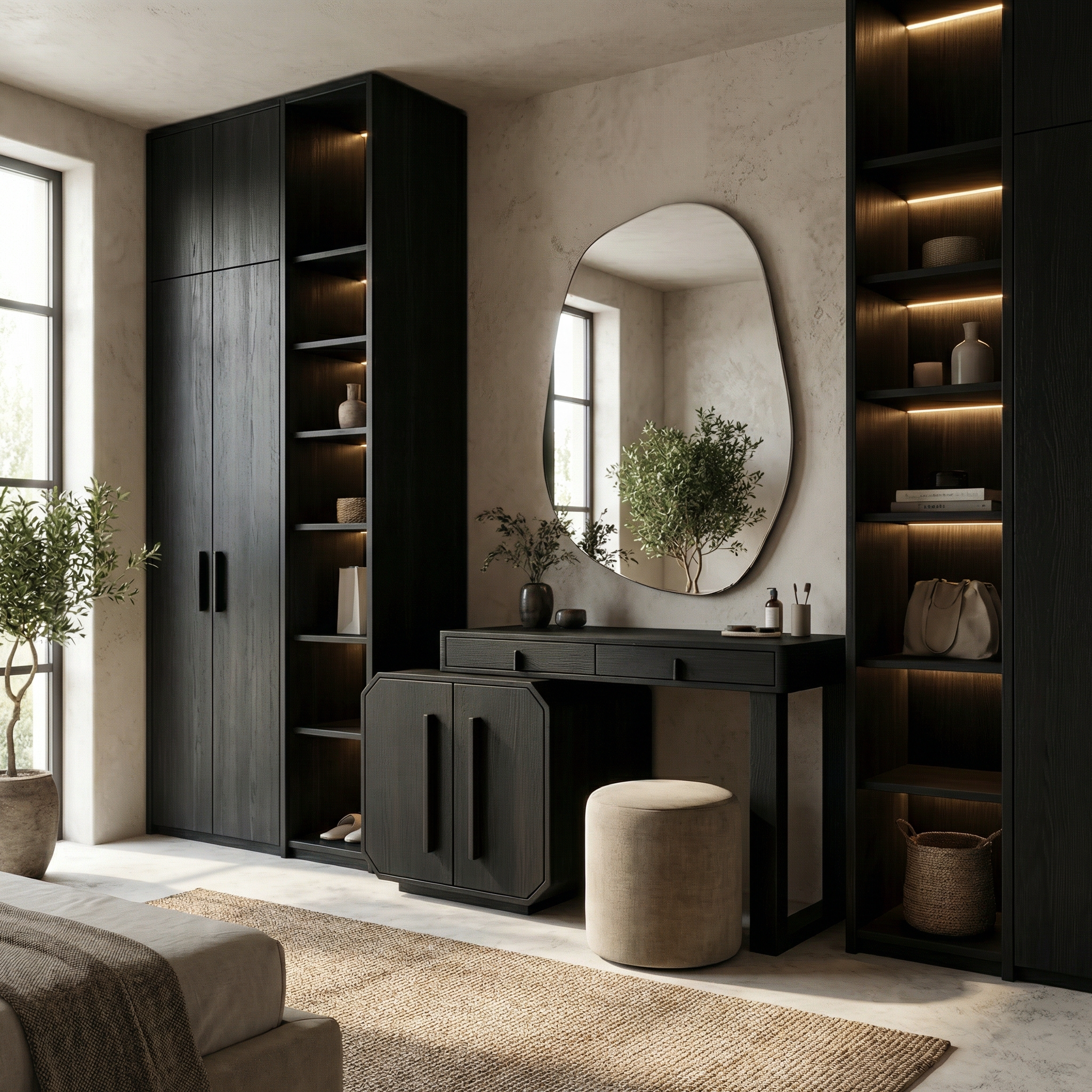 Contemporary Dressing Table With Storage Cabinet Sculptural Design For Bedroom SINLSABDT053