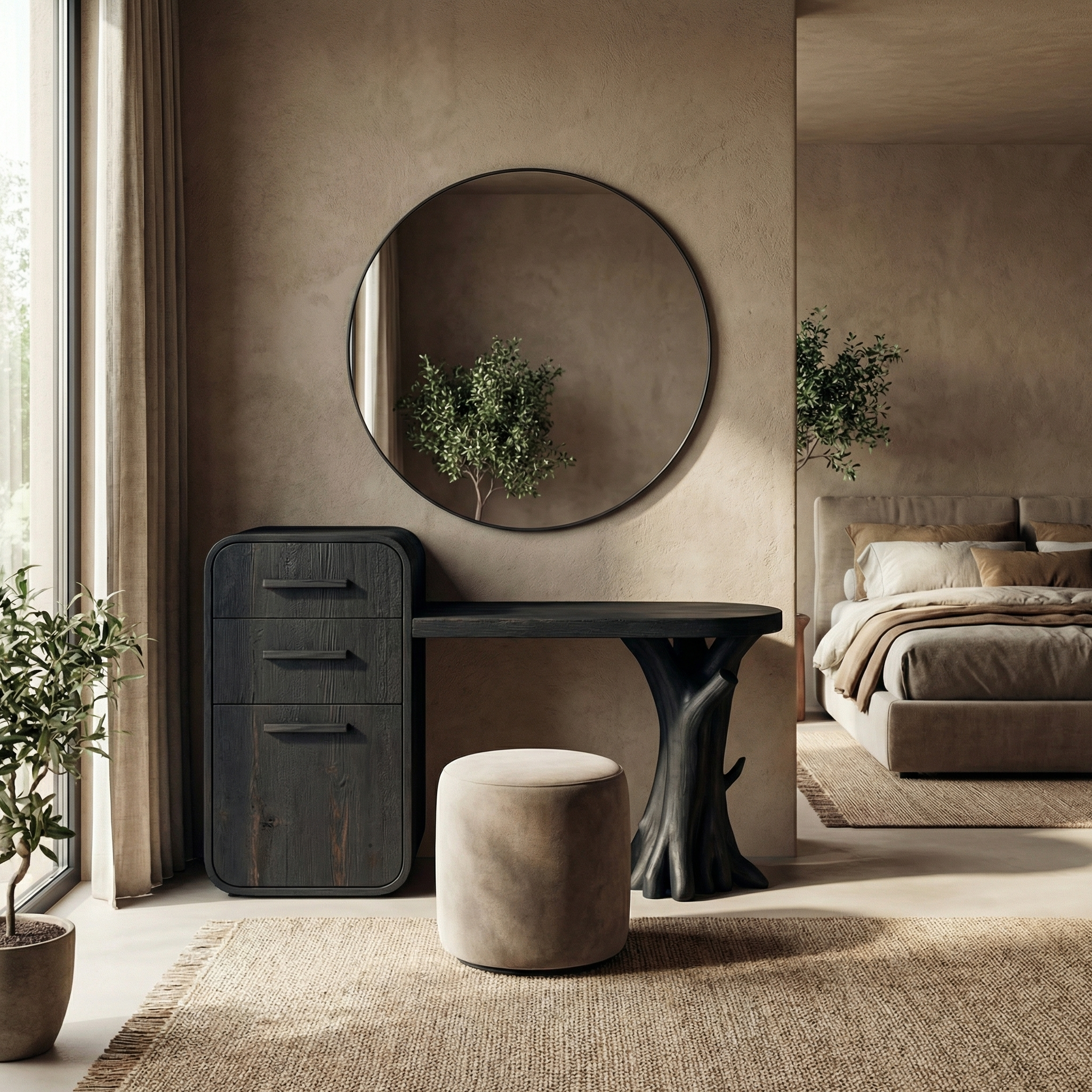 Sculptural Dressing Table With Storage Unique Tree Root Base Design For Bedroom SINLSABDT057