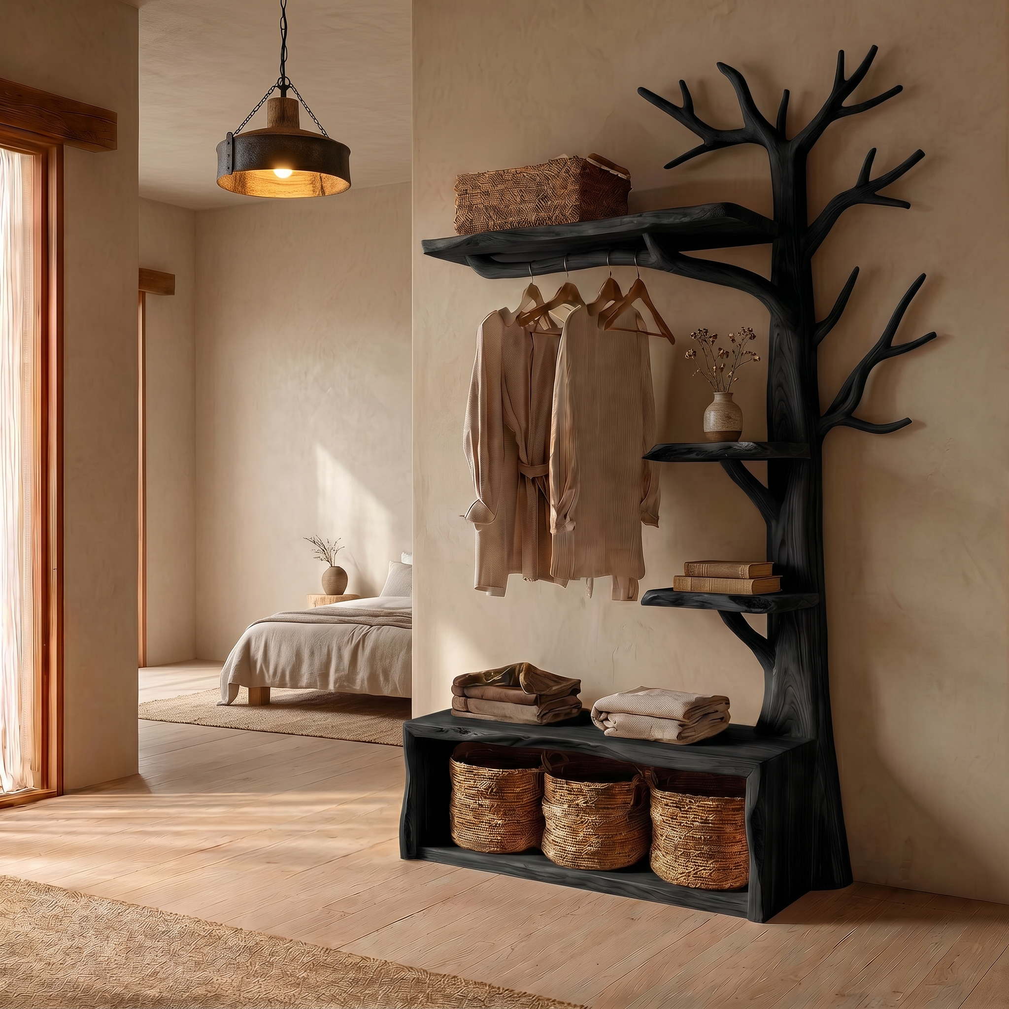 Natural Tree Coat Rack Bench Entryway And Hallway SINLSATCR114