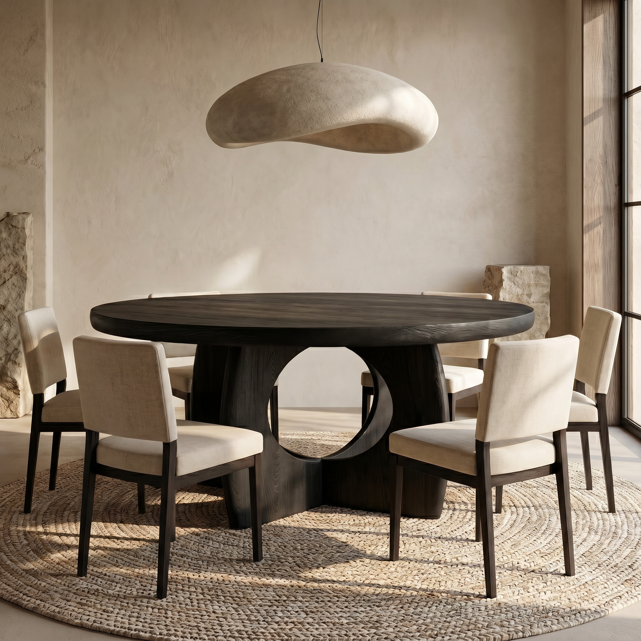 Organic Round Dining Table With Cutout Base For Dining Room SINLSADT169