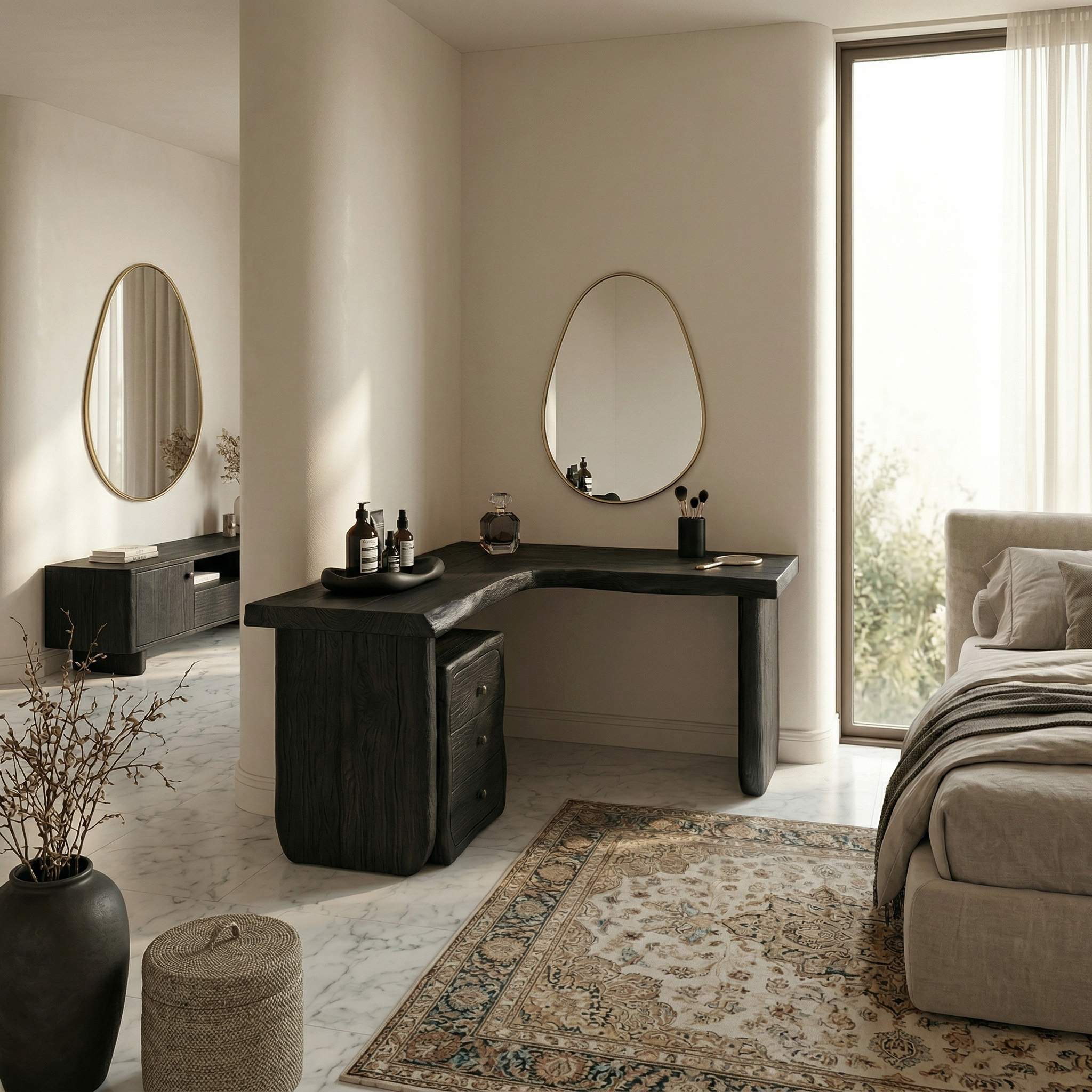 Minimal Organic Vanity Table Makeup Desk Corner L Shape Bedroom And Vanity Area SINLSABDT063