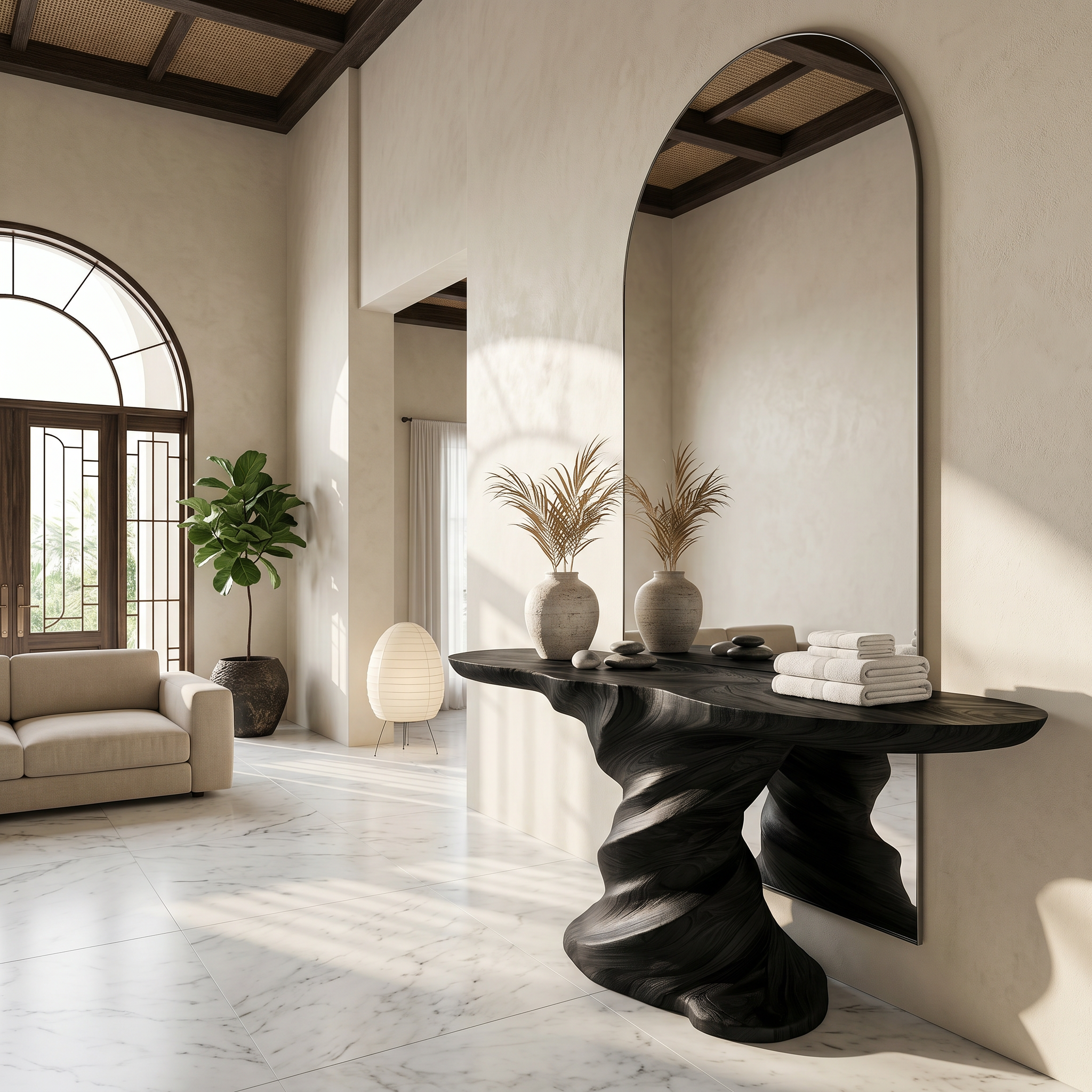 Organic Console Table With Sculptural Helix Base For Entryway SINLSACS631