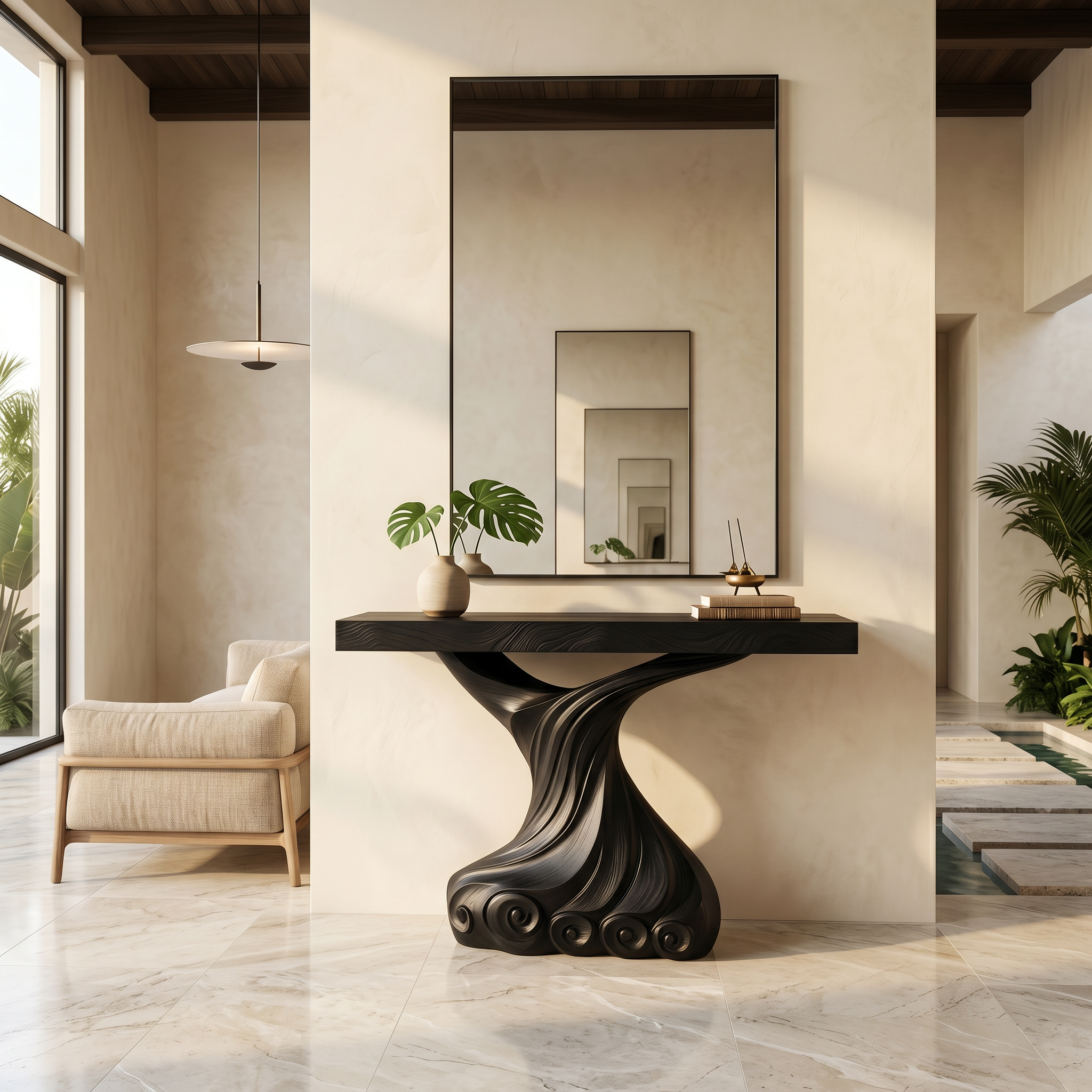 Contemporary Console Table With Carved Twist Form For Hallway SINLSACS632