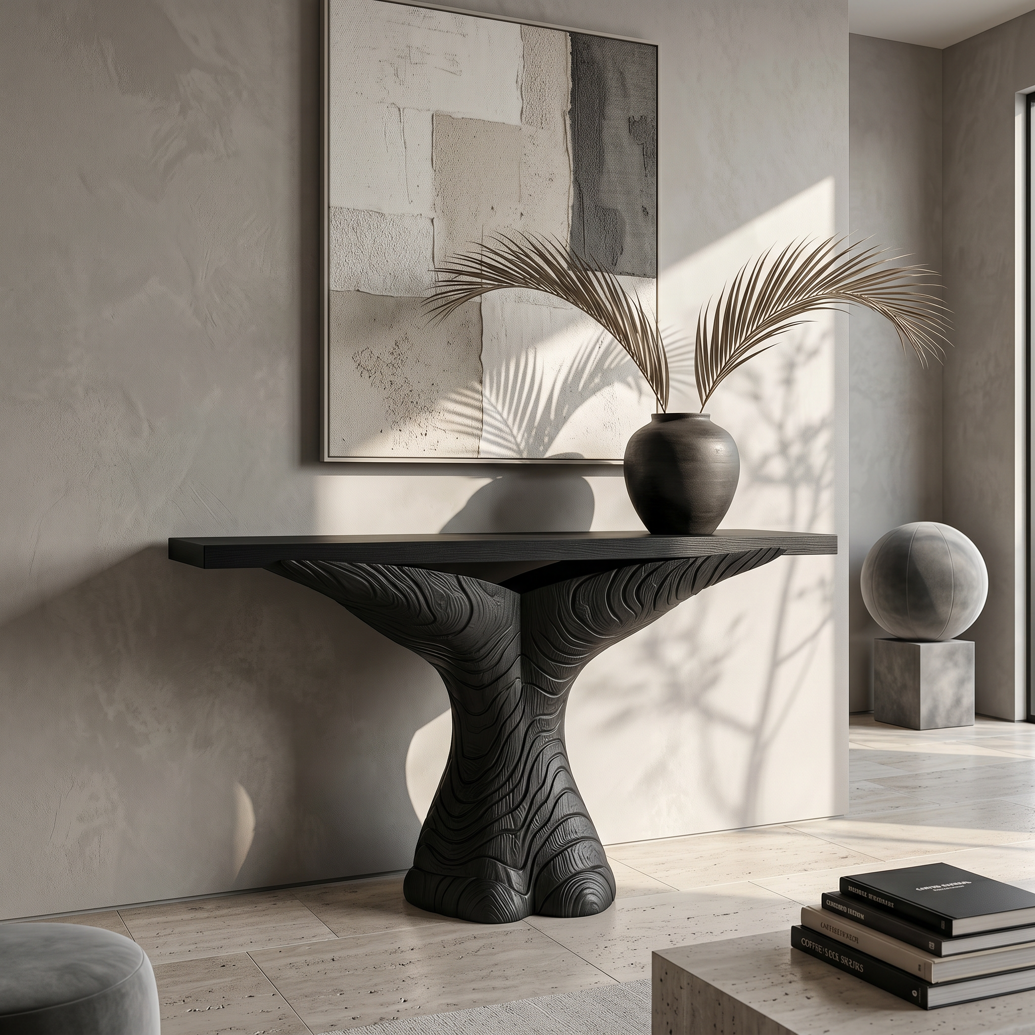 Organic Console Table With Sculptural Ribbon Form For Entryway SINLSACS634