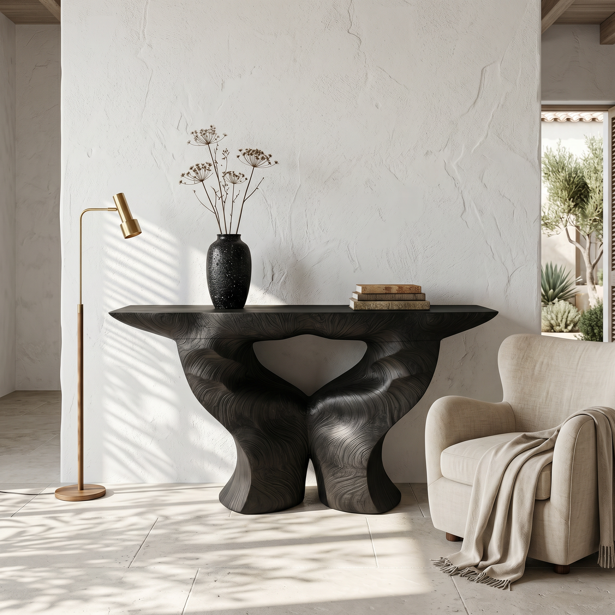 Organic Console Table With Artistic Nature Inspired Design For Living Room SINLSACS635