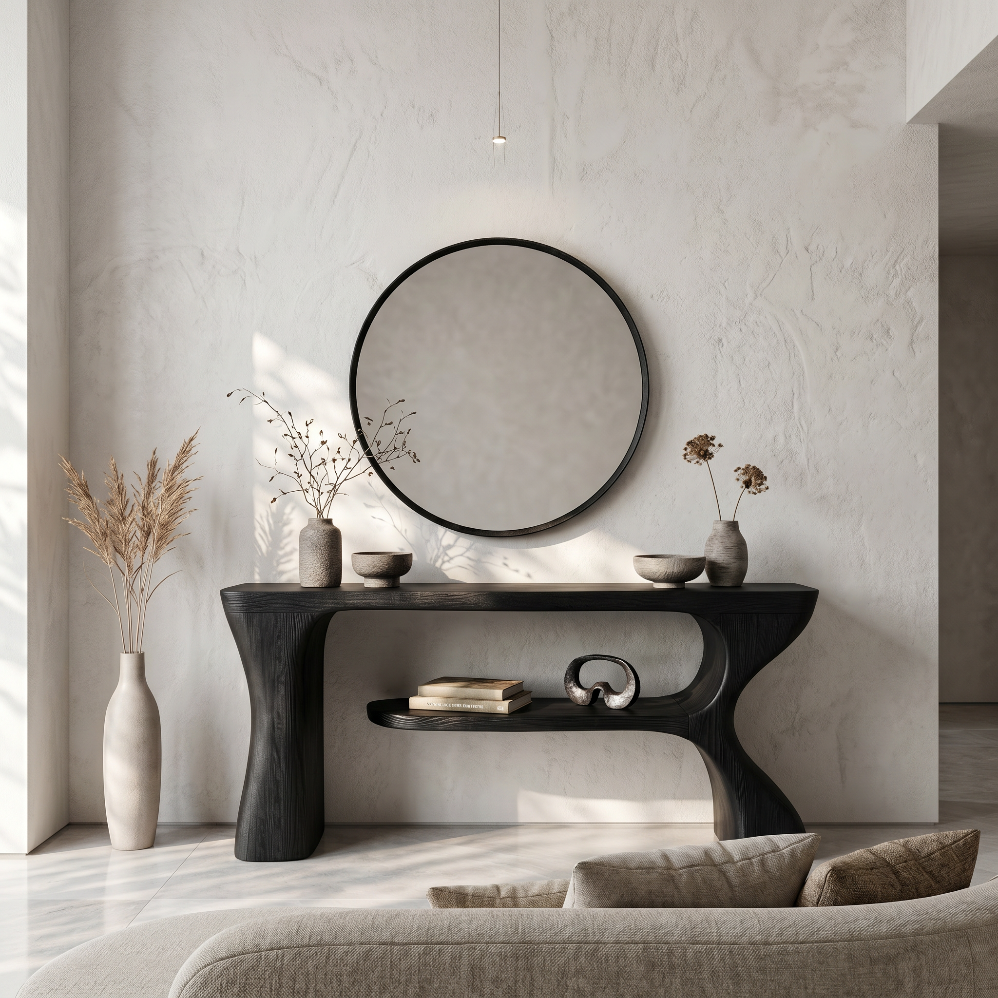 Organic Console Table With Sculptural Curved Form For Entryway SINLSACS639