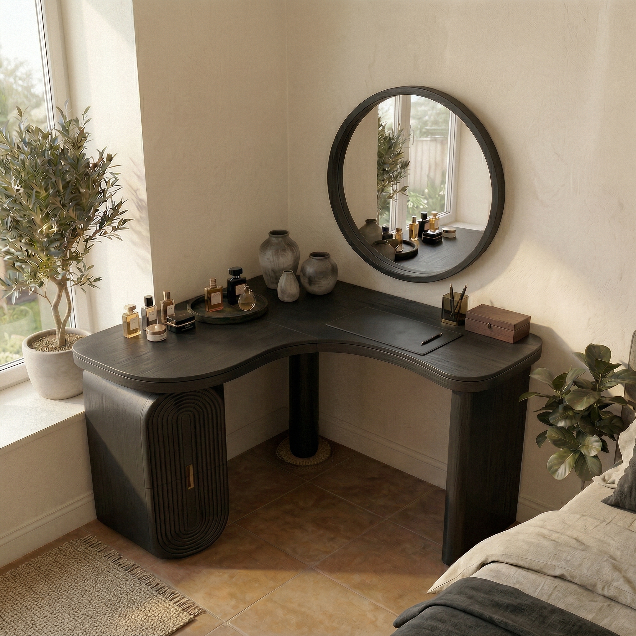 Organic Corner Dressing Table With Storage For Bedroom Decor SINLSABDT066
