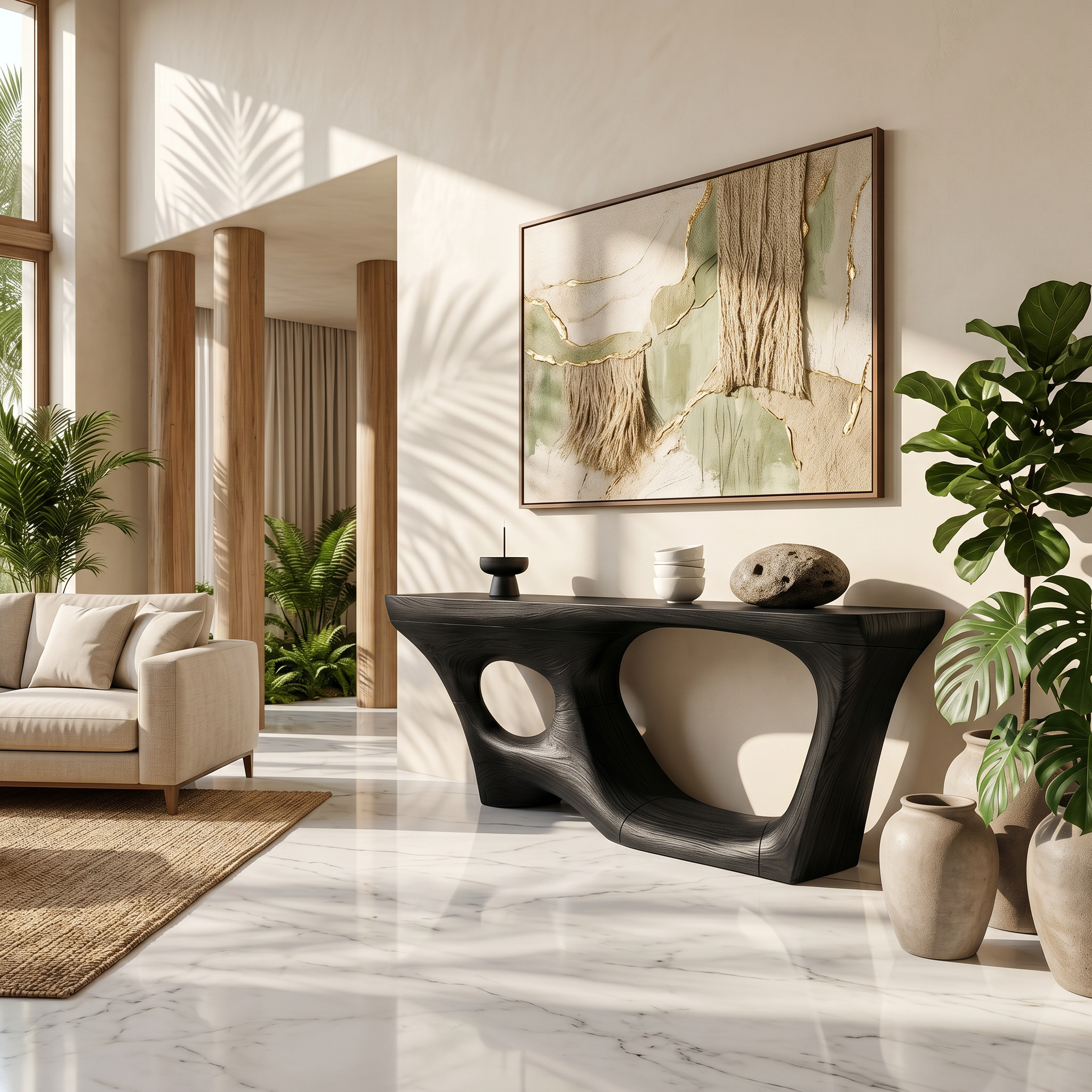 Contemporary Console Table With Sculptural Curved Design For Hallway SINLSACS648