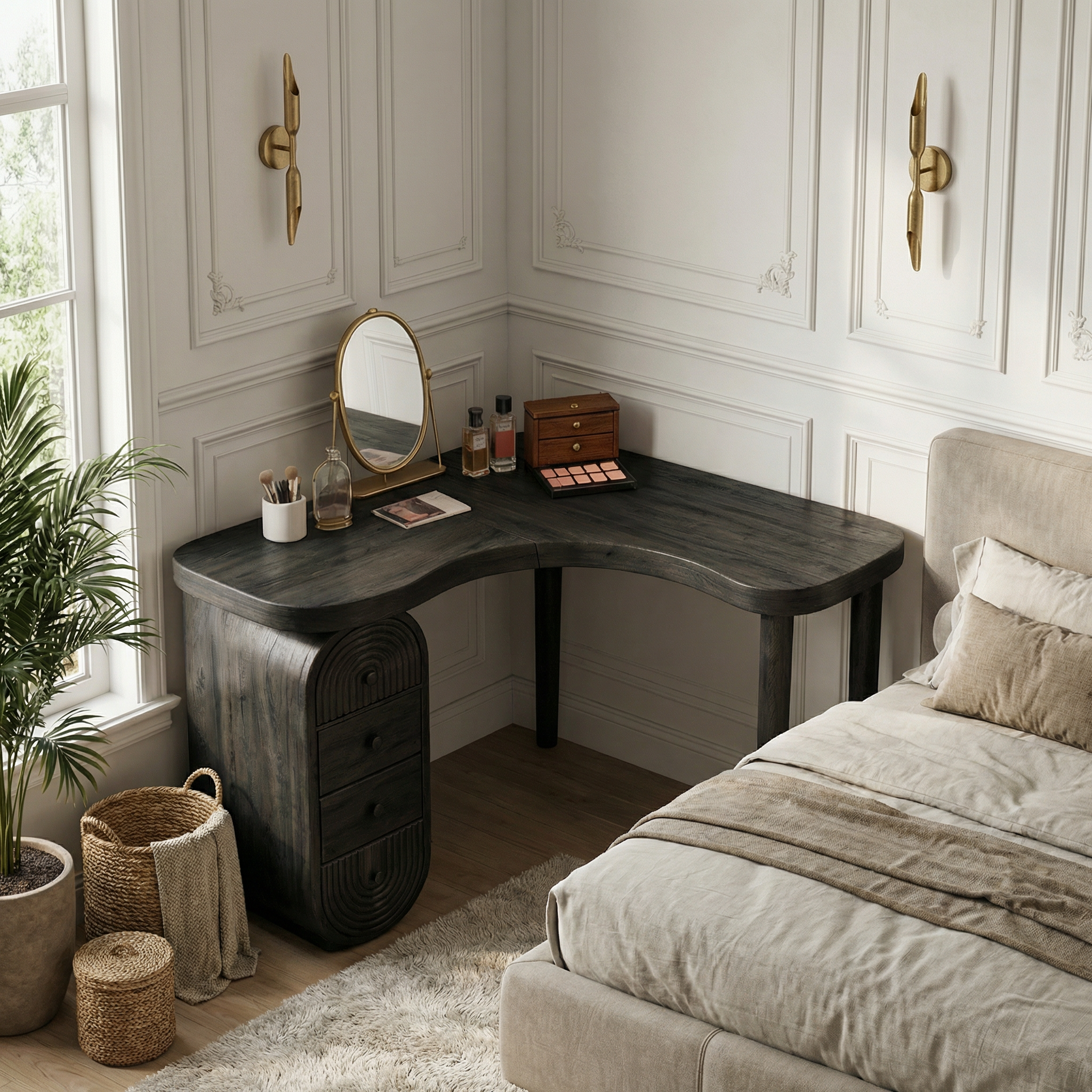 Organic Corner Dressing Table Functional Drawer Storage Bedroom And Dressing Room SINLSABDT067