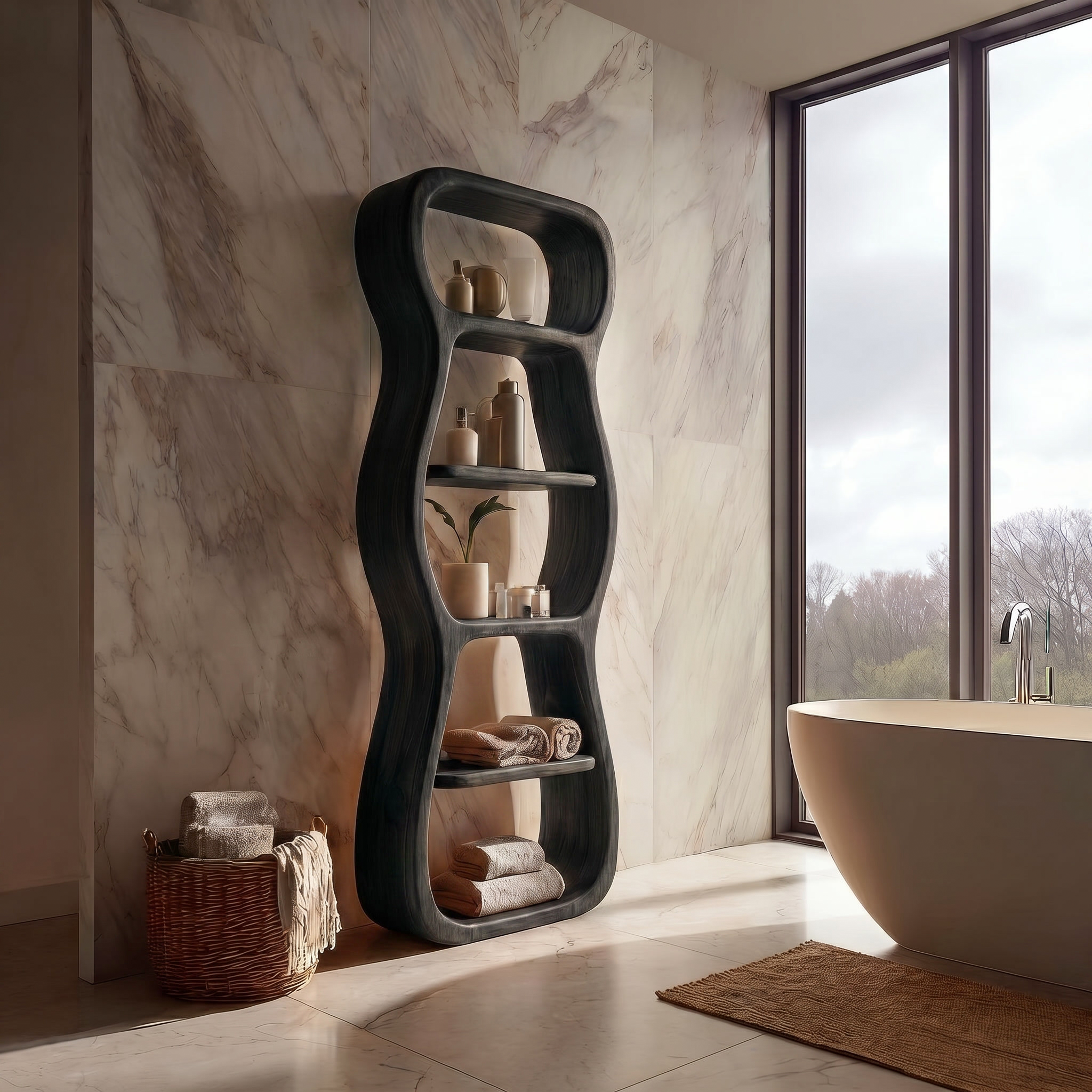 Contemporary Bathroom Storage Cabinet With Unique Sculptural Shape For Bathroom SINLSABCT033