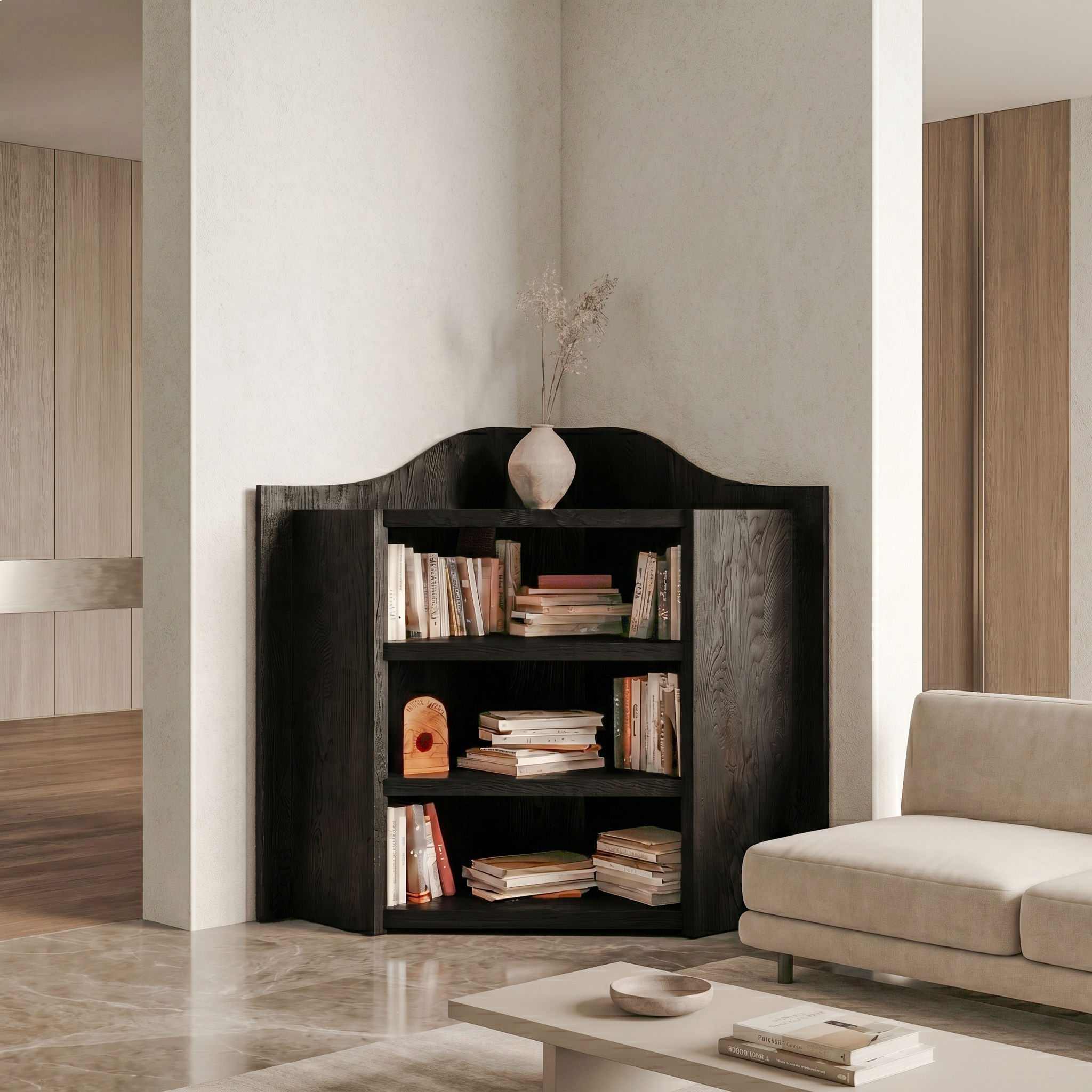 Natural Wooden Bookshelf With Open Shelves And Simple Storage Design For Living Room And Bedroom SINLSABS029