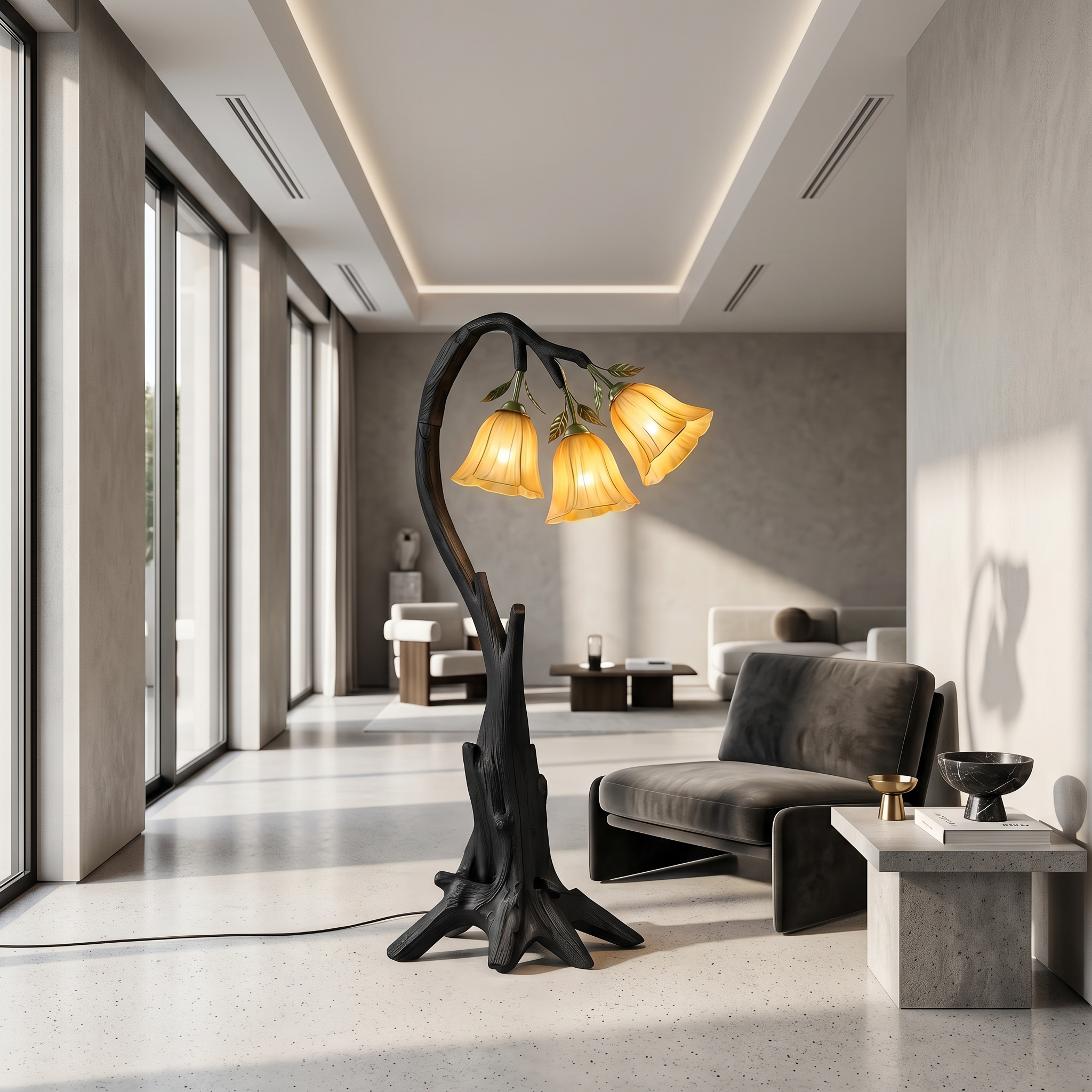 Natural Floor Lamp With Blooming Floral Form For Reading Nook And Bedroom SINLSAFLP097
