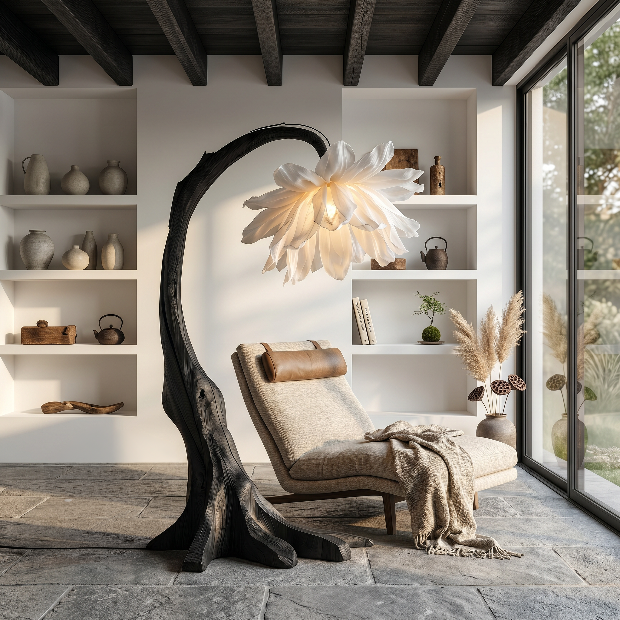 Contemporary Floor Lamp With Sculptural Floral Design For Living Room And Bedroom SINLSAFLP098