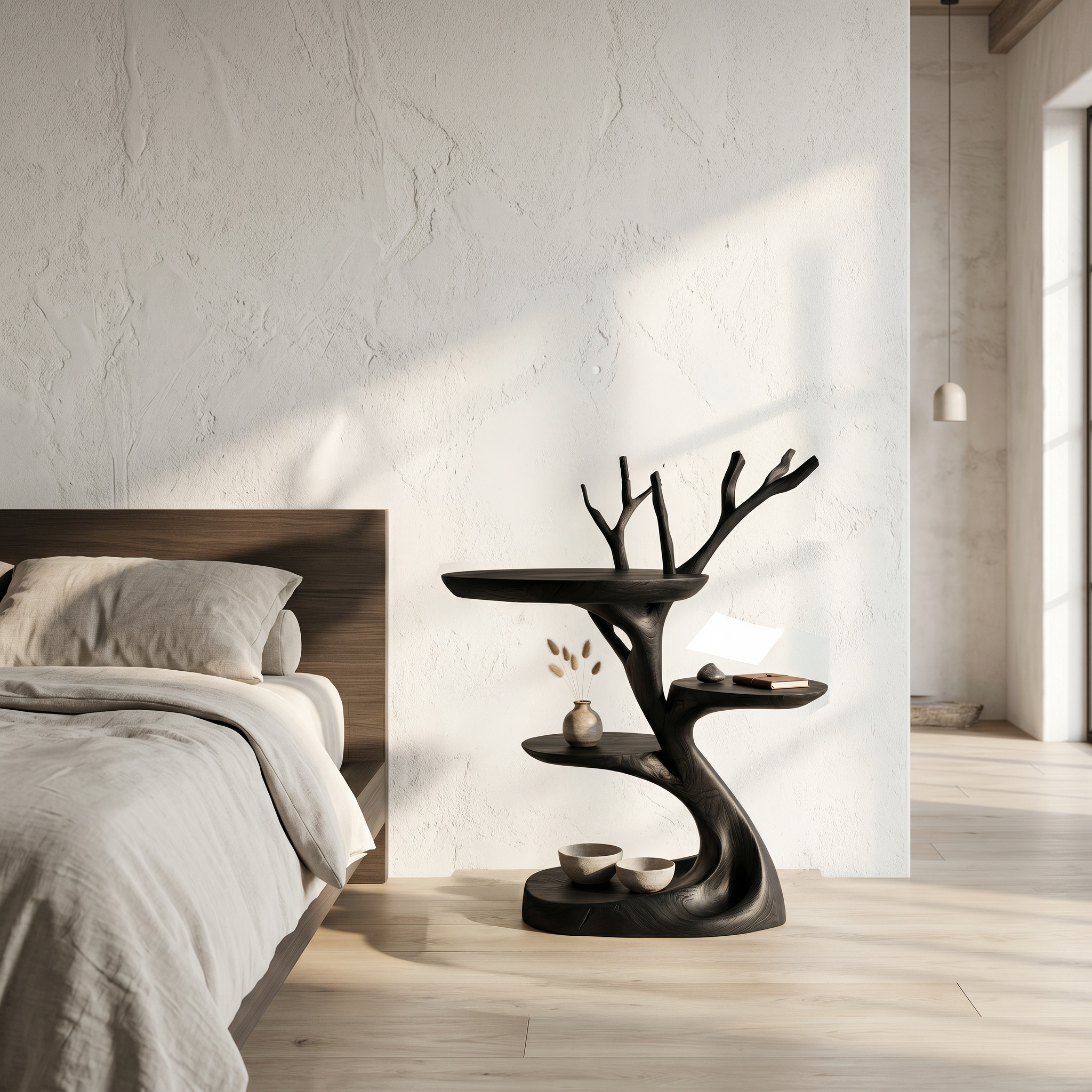 Rustic End Table With Tree Root Design For Bedroom And Living Room SINLSABT267