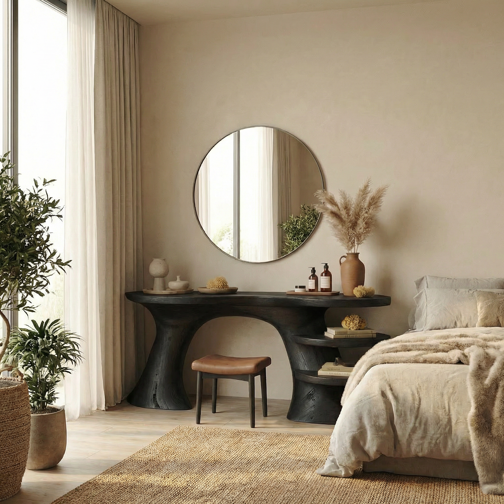 Sculptural Organic Dressing Table With Shelves For Bedroom Decor SINLSABDT068