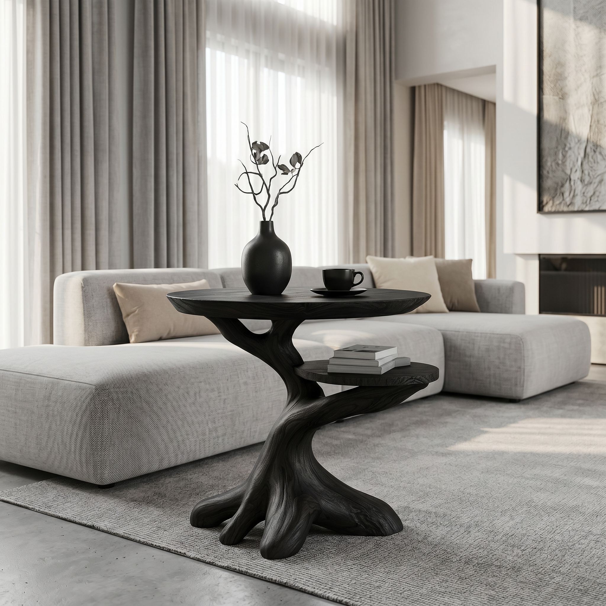 Modern Side Table With Organic Tree Root Silhouette For Living Room And Bedroom SINLSABT268